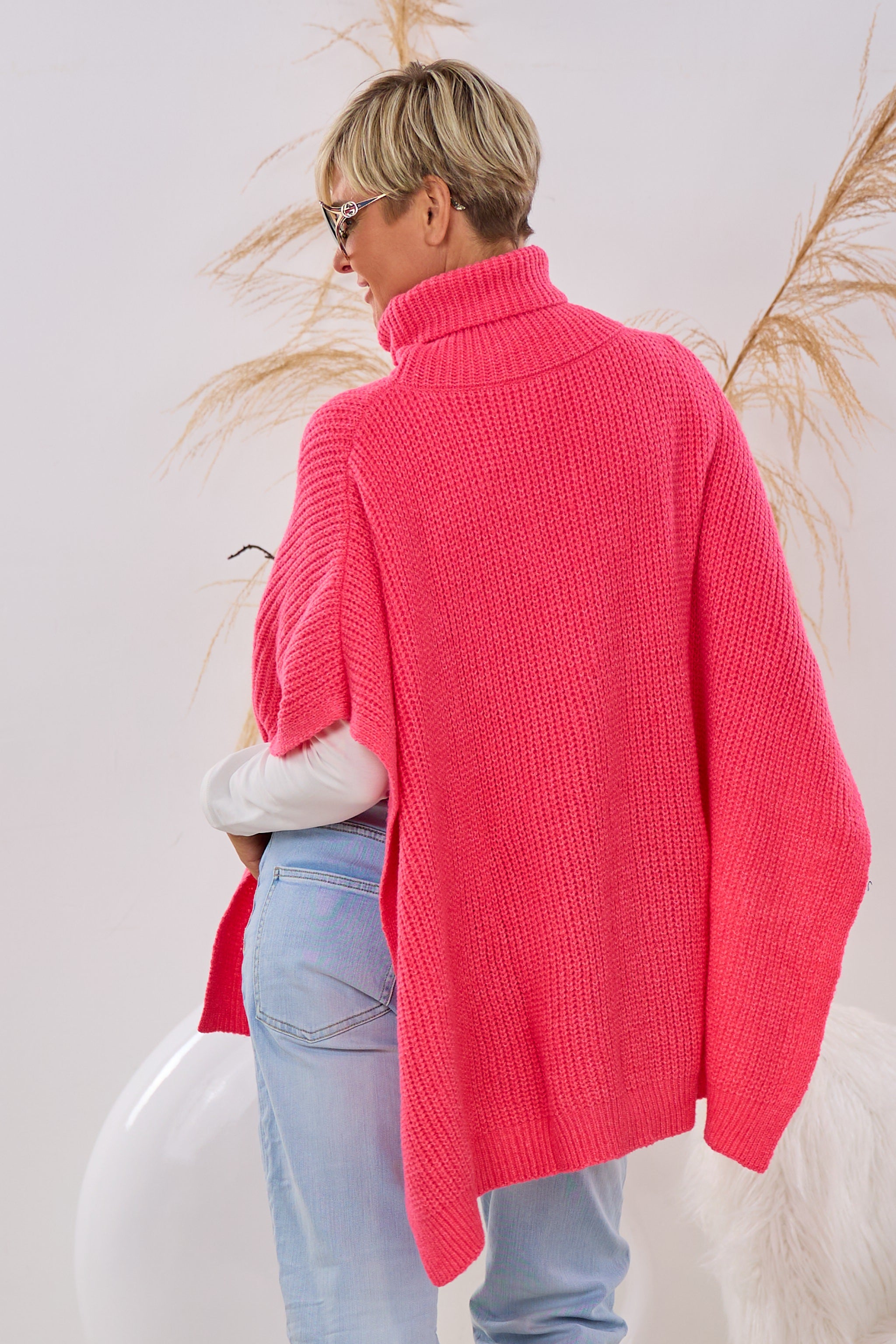 Poncho mit Rollkragen, pink