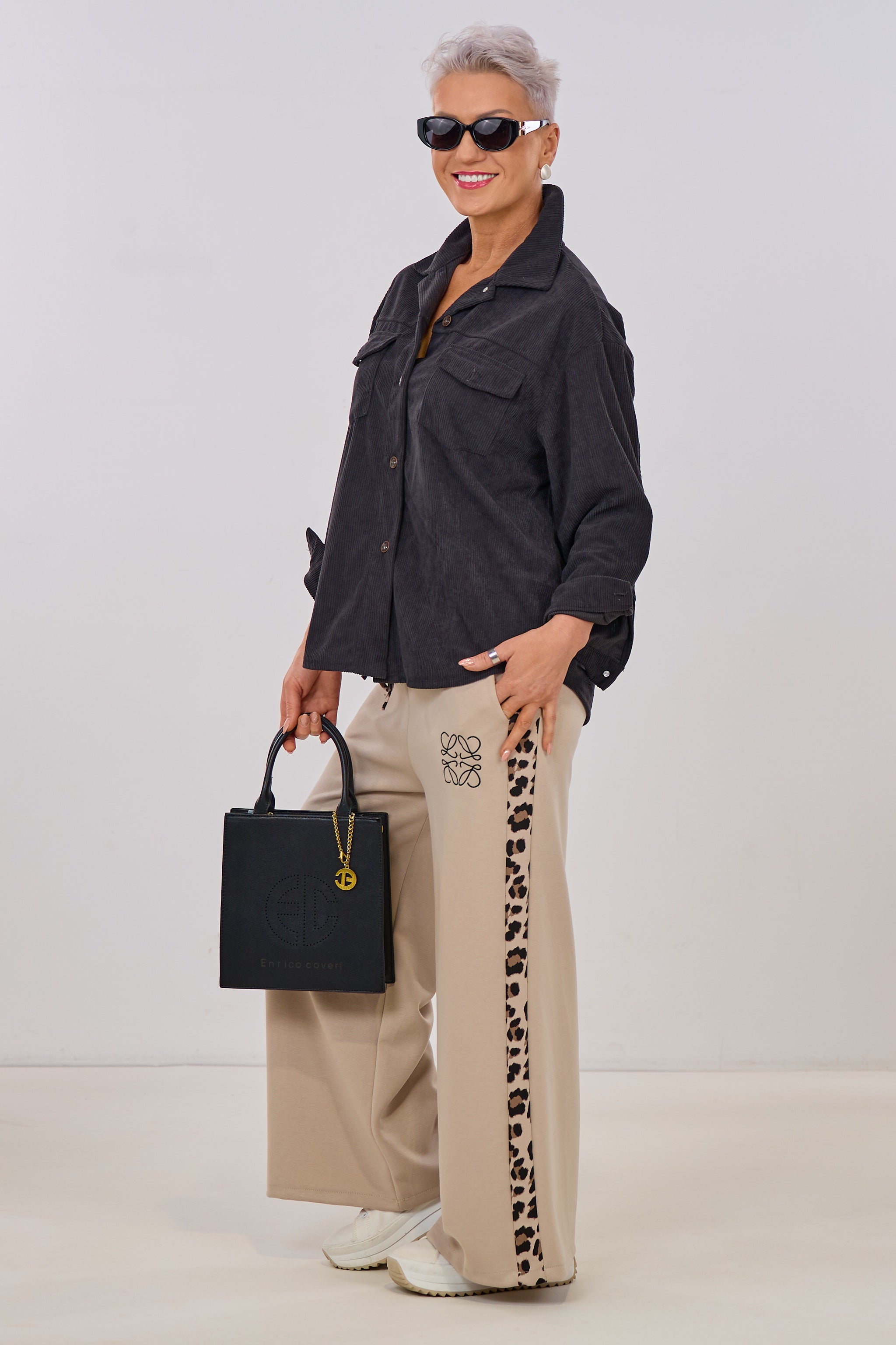 Lange Cord-Hemdjacke, anthrazit