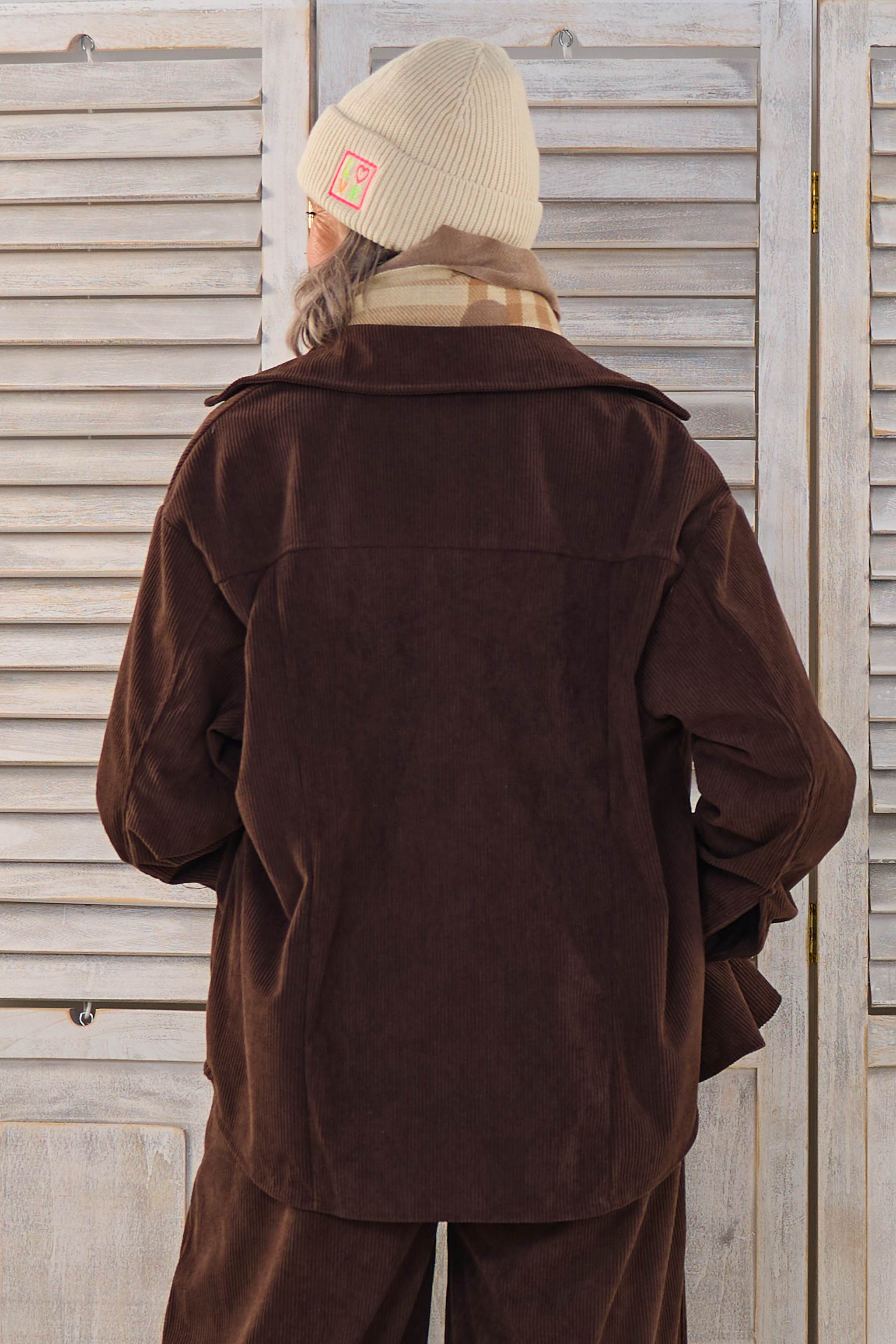 Lange Cord-Hemdjacke, braun