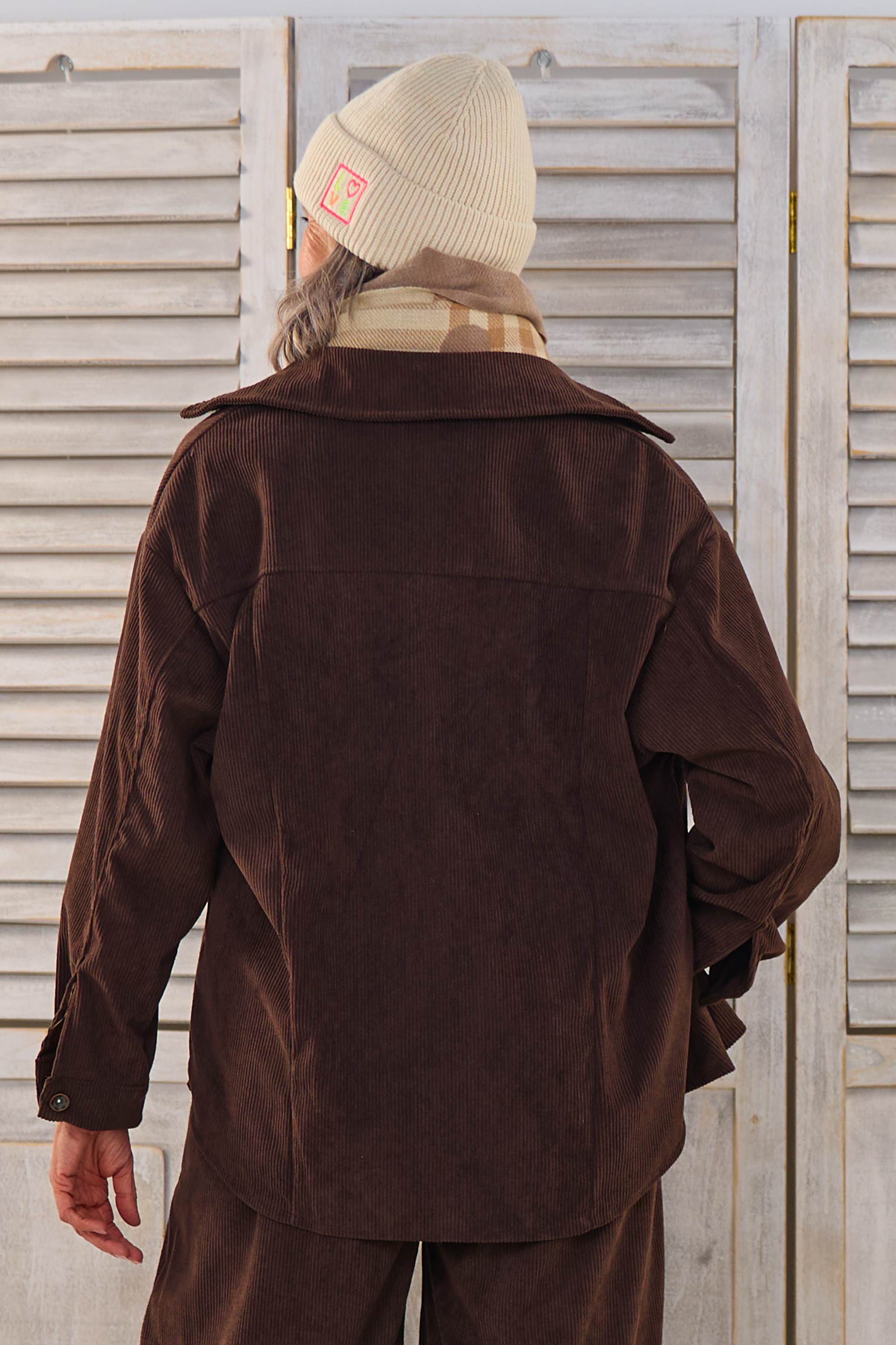 Lange Cord-Hemdjacke, braun