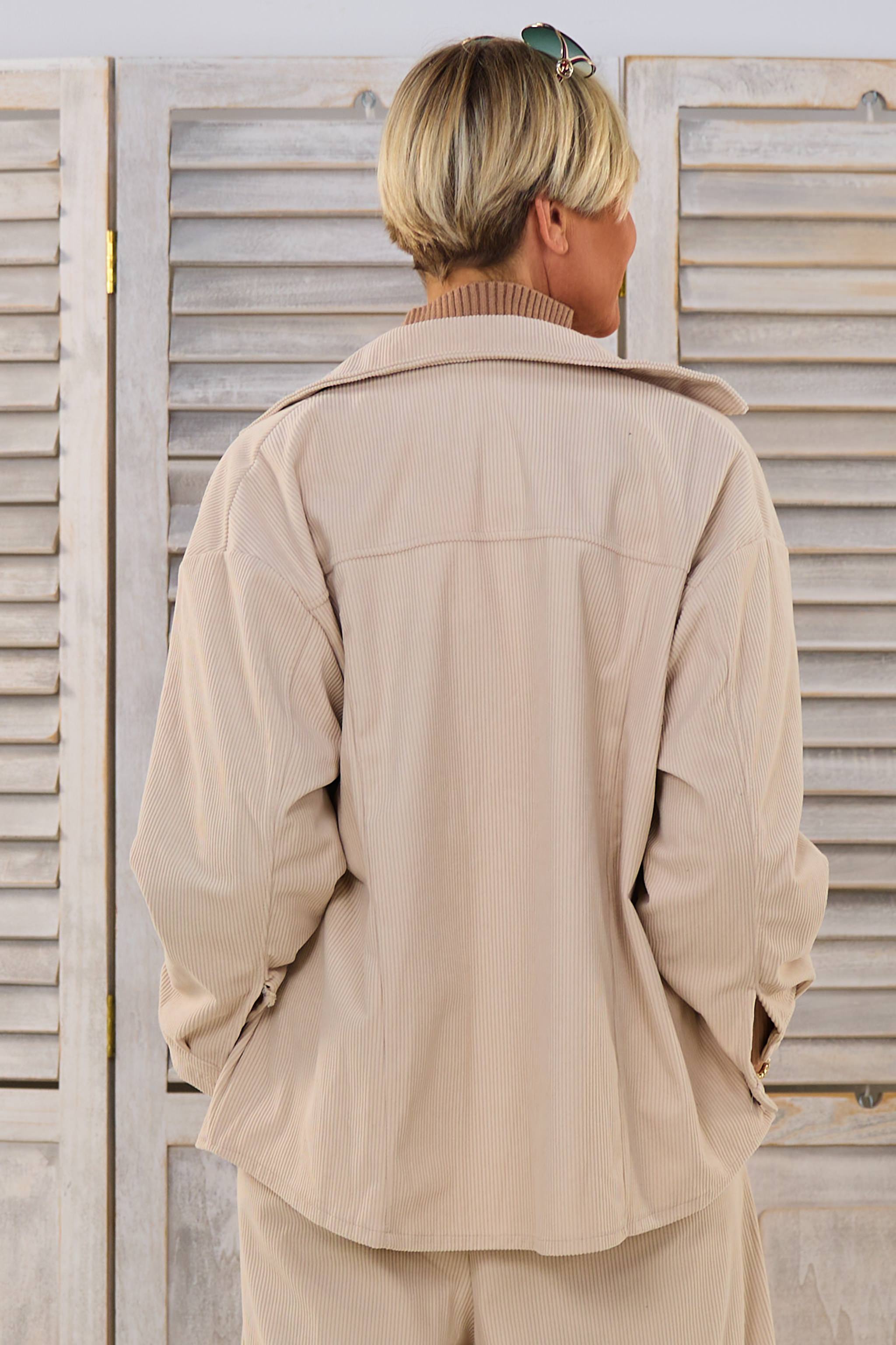 Lange Cord-Hemdjacke, creme