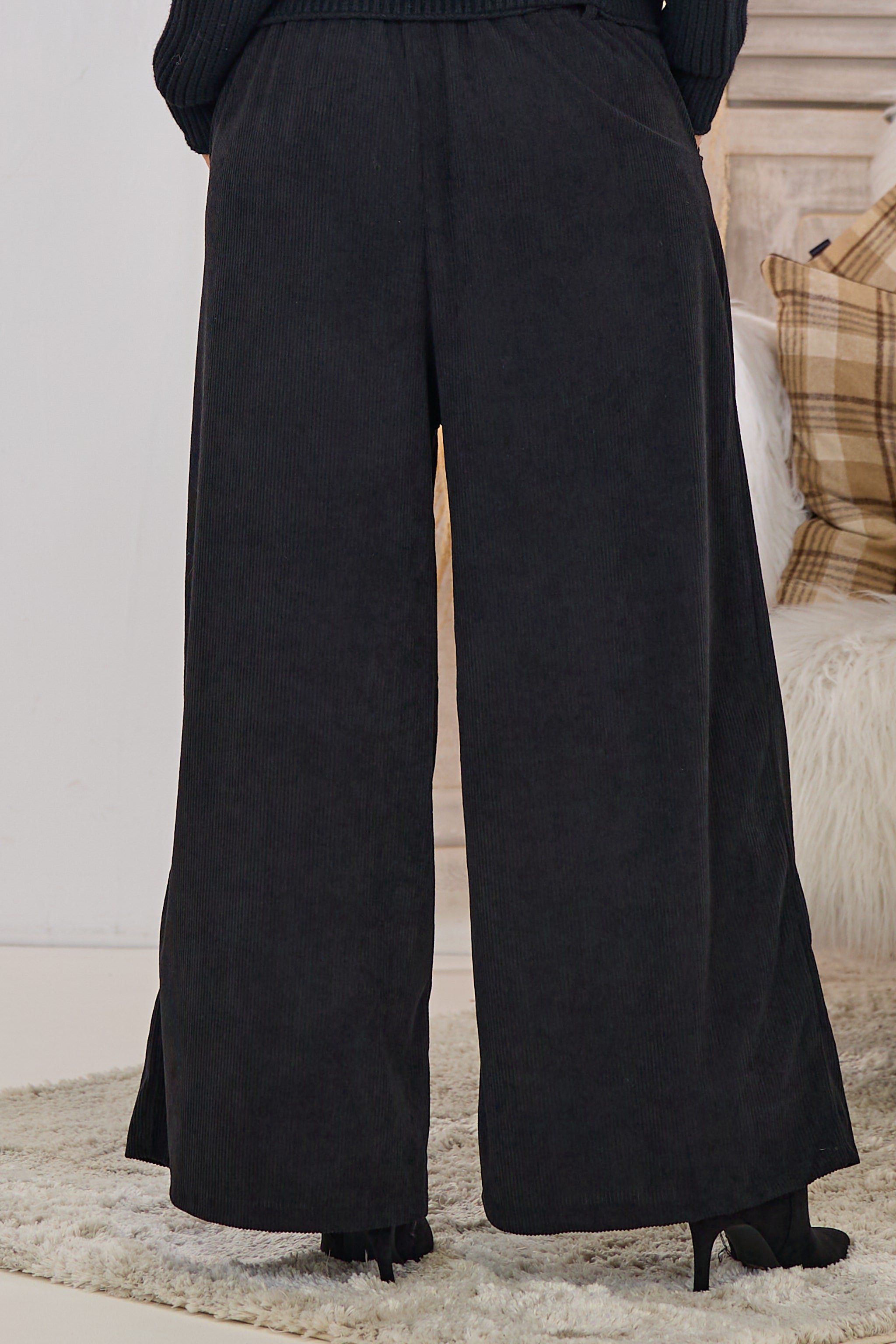 Corduroy pants with super wide legs, black