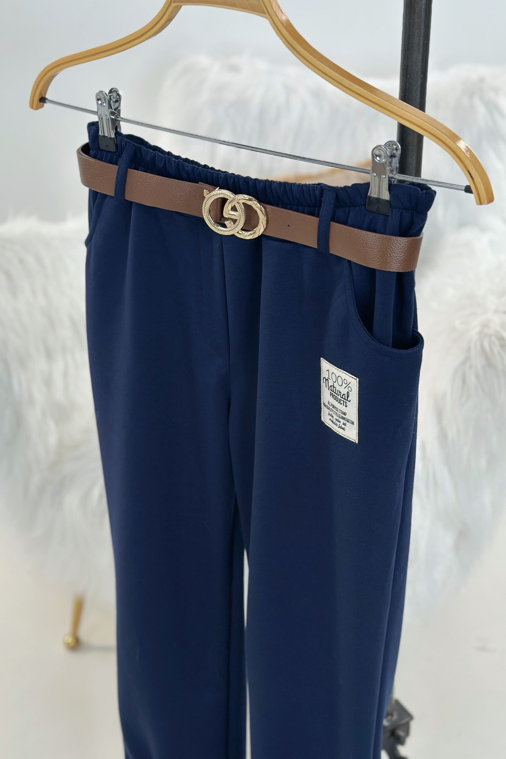 Cozy Hose mit Gürtel, dunkelblau