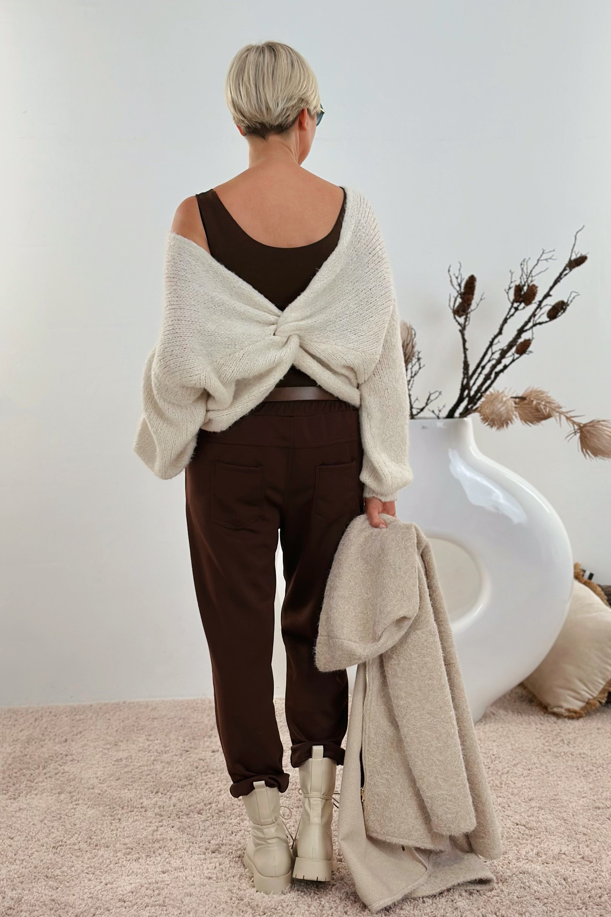 Cozy Hose mit Gürtel, schoko