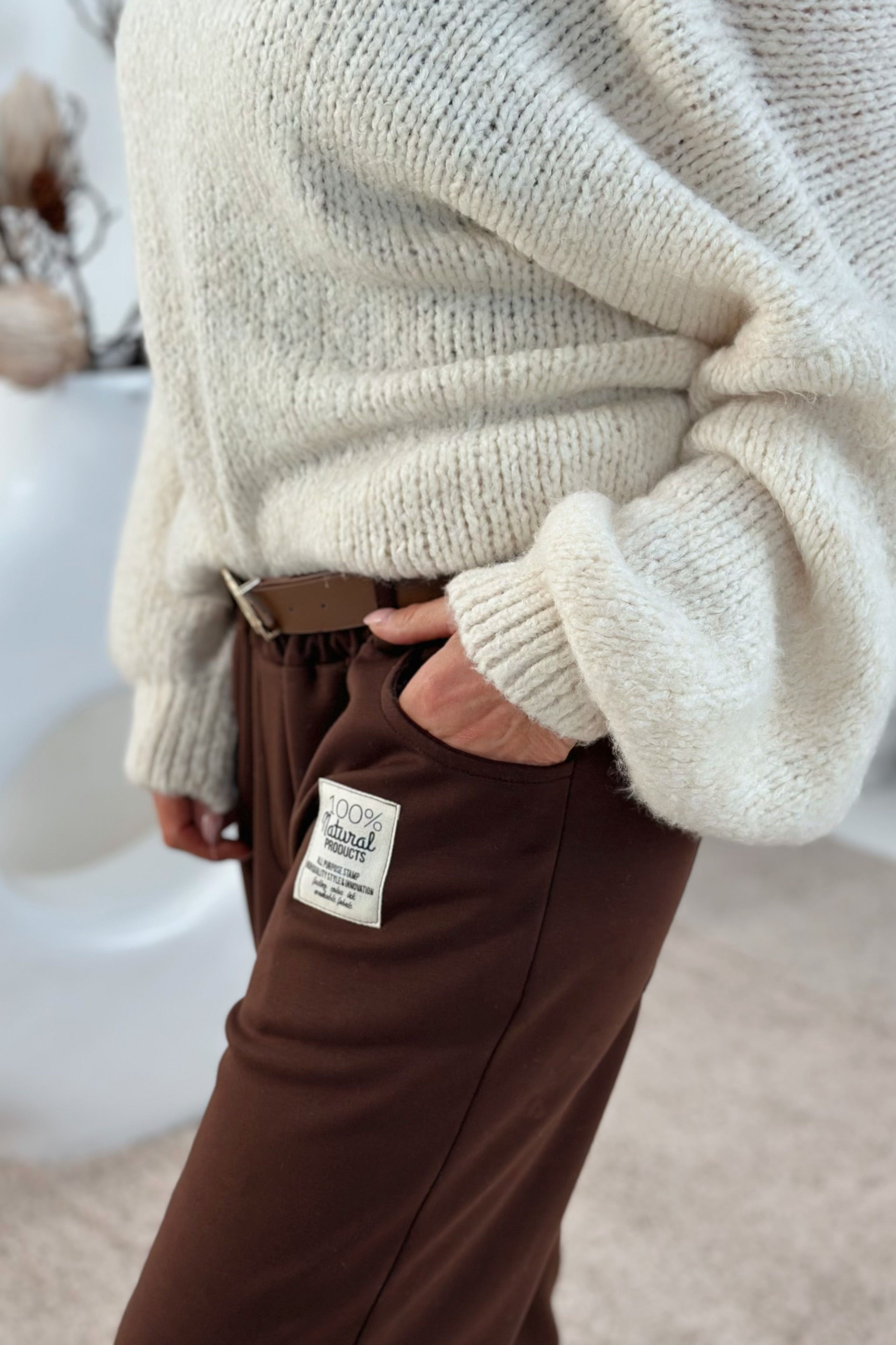 Cozy Hose mit Gürtel, schoko