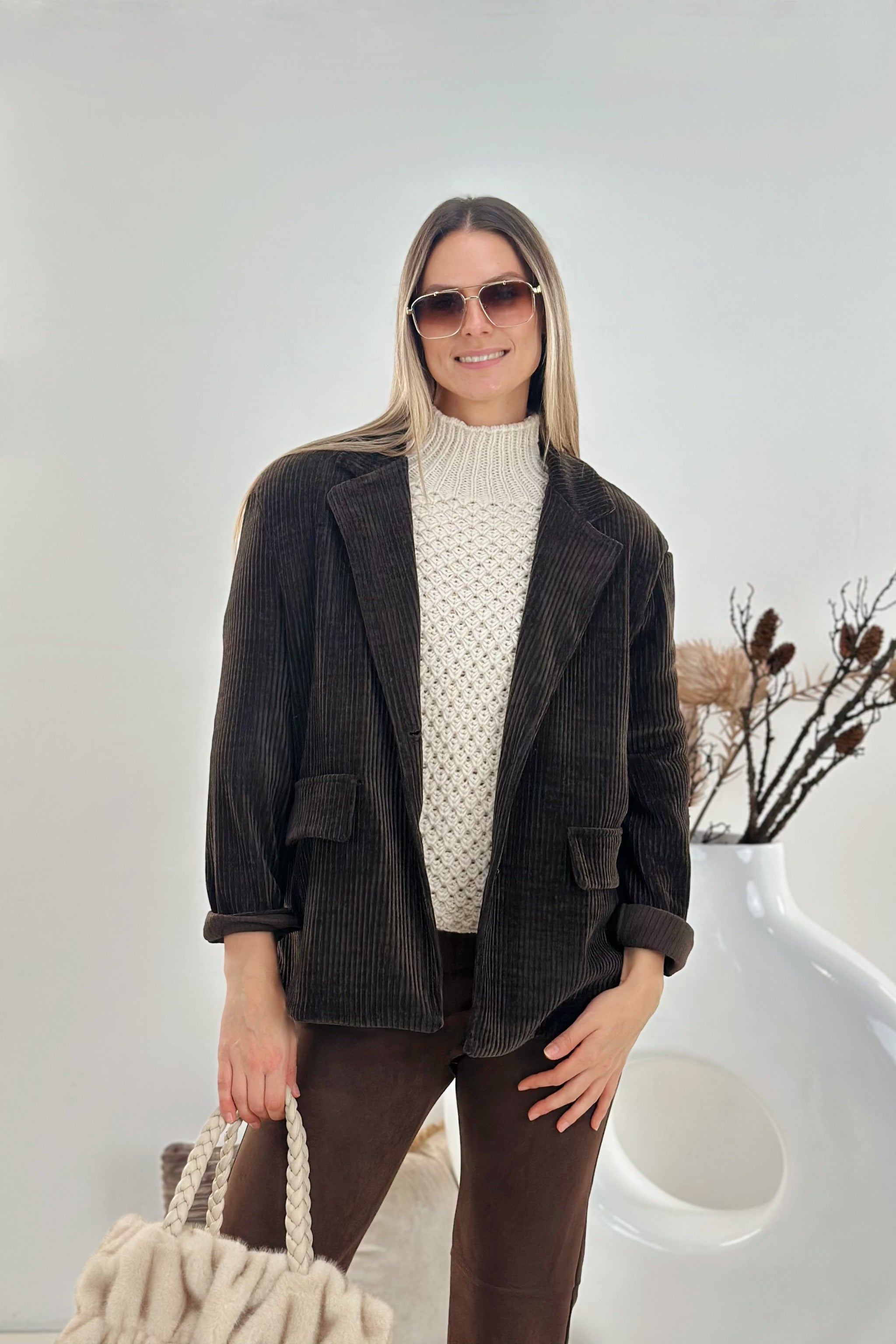 Oversized Blazer, lang, braun