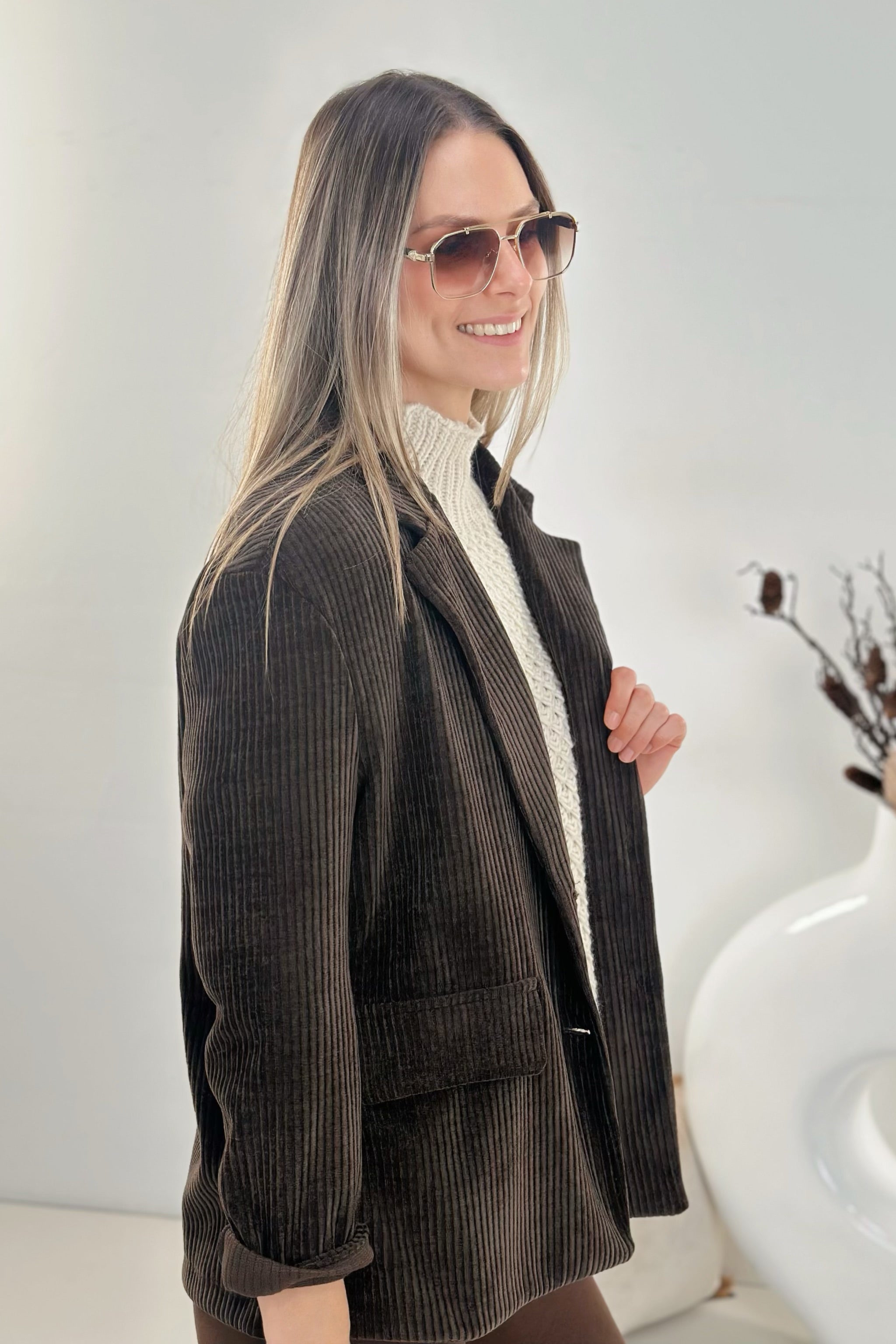 Oversized Blazer, lang, braun