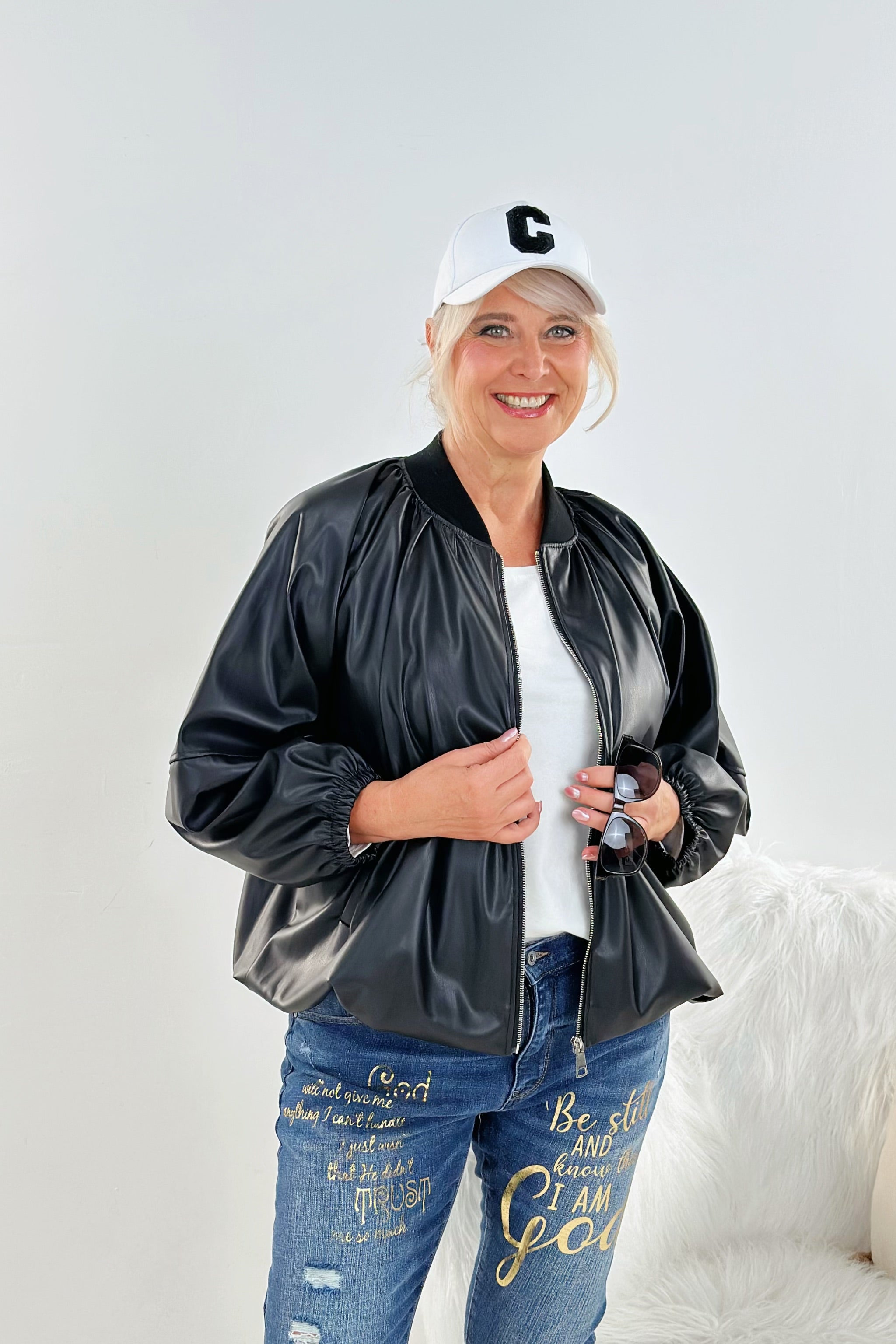 Kunstleder Blouson im Balloon-Style, schwarz