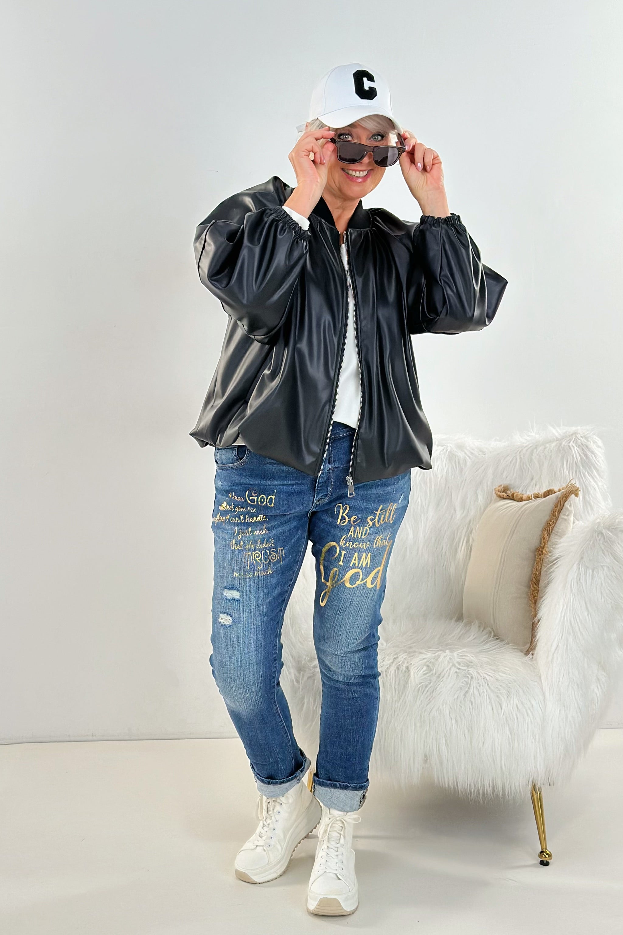 Kunstleder Blouson im Balloon-Style, schwarz