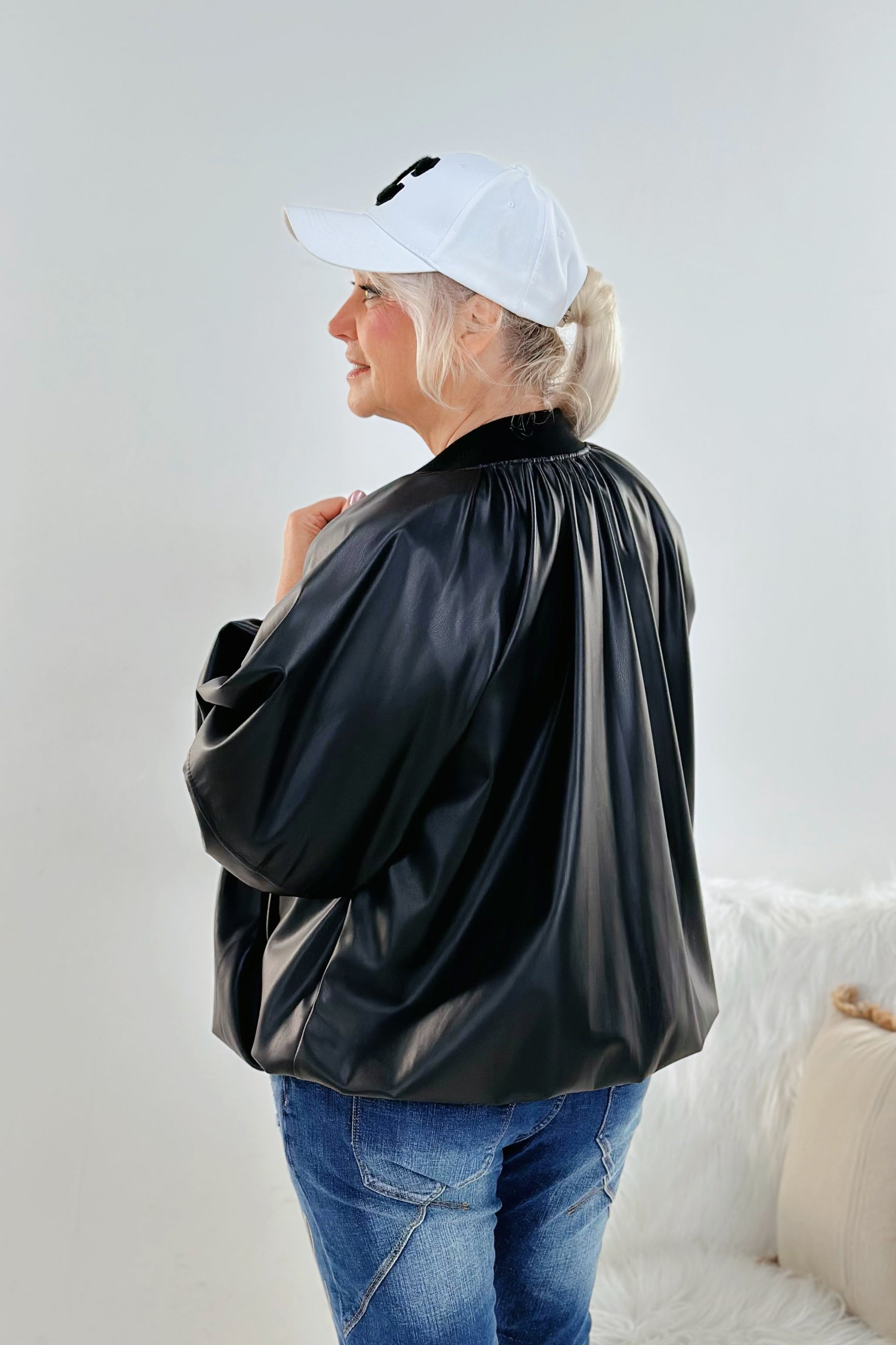 Kunstleder Blouson im Balloon-Style, schwarz