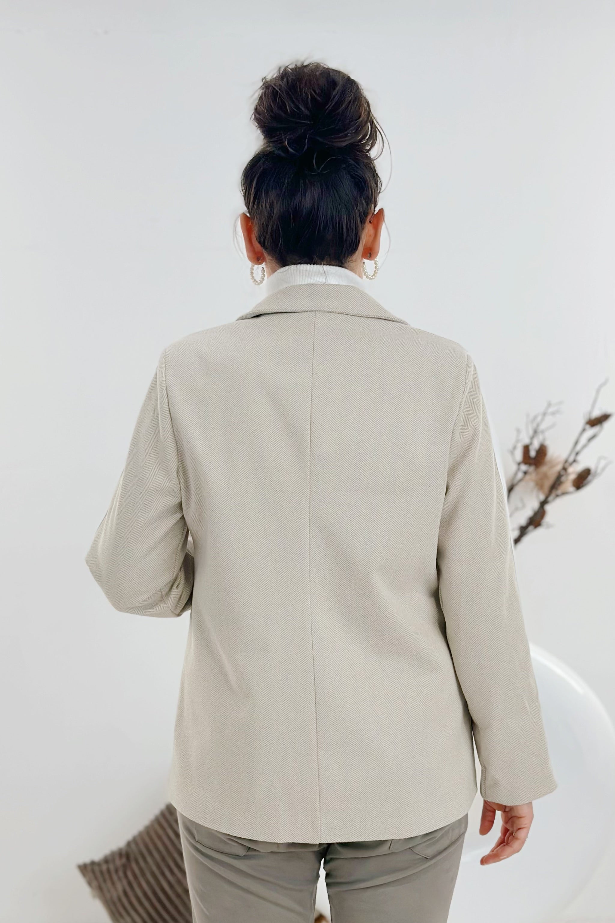 Blazer mit Fischgrätmuster, beige-ecru