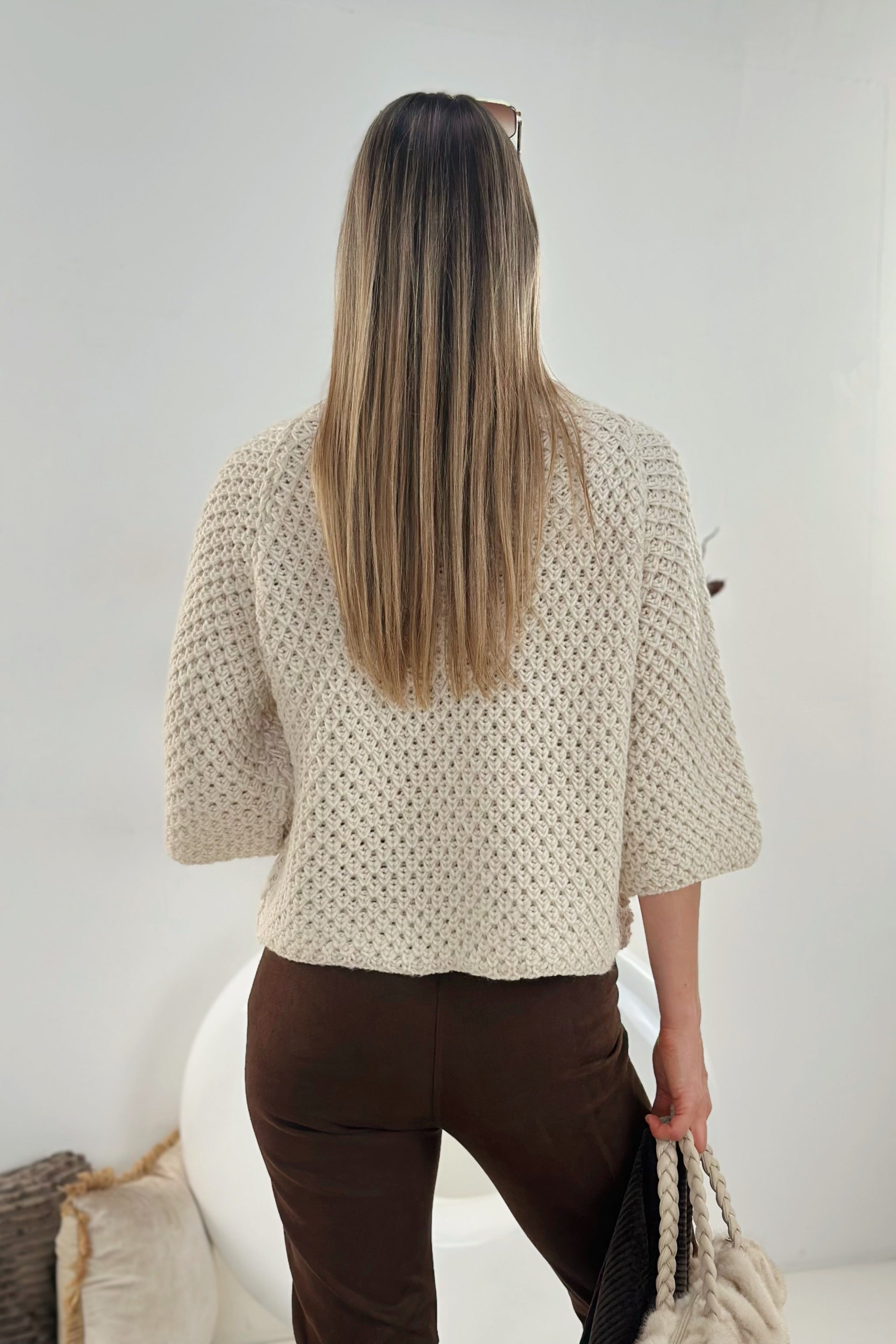 grobgestrickter Pullover mit Turtleneck, beige
