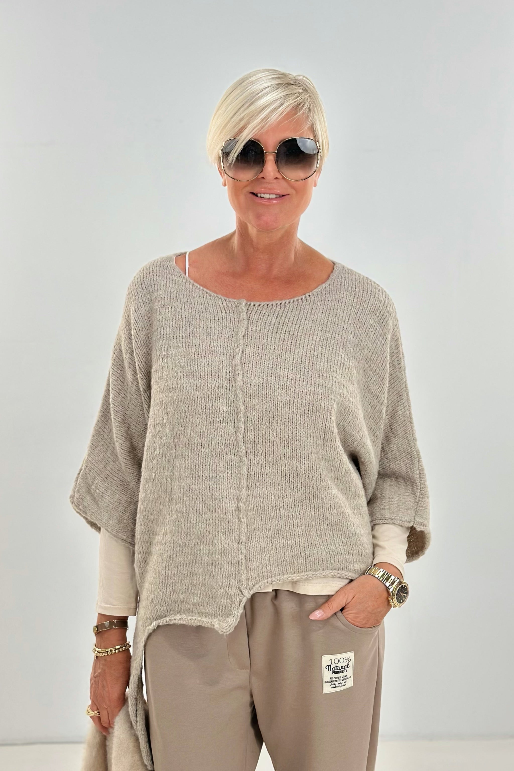 Asymmetrischer Strickpulli, beige