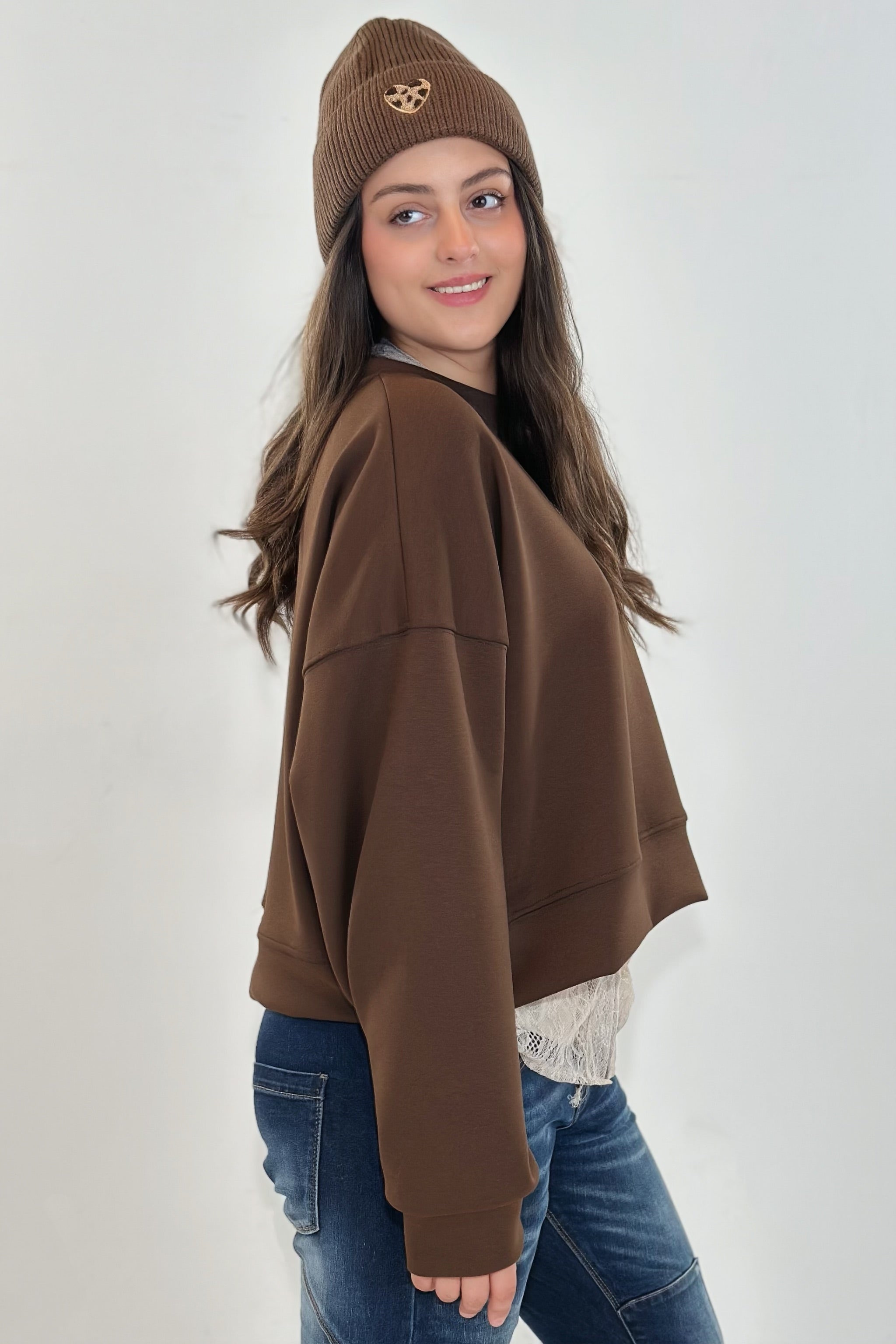 kurzes Cozy-Sweatshirt, uni braun