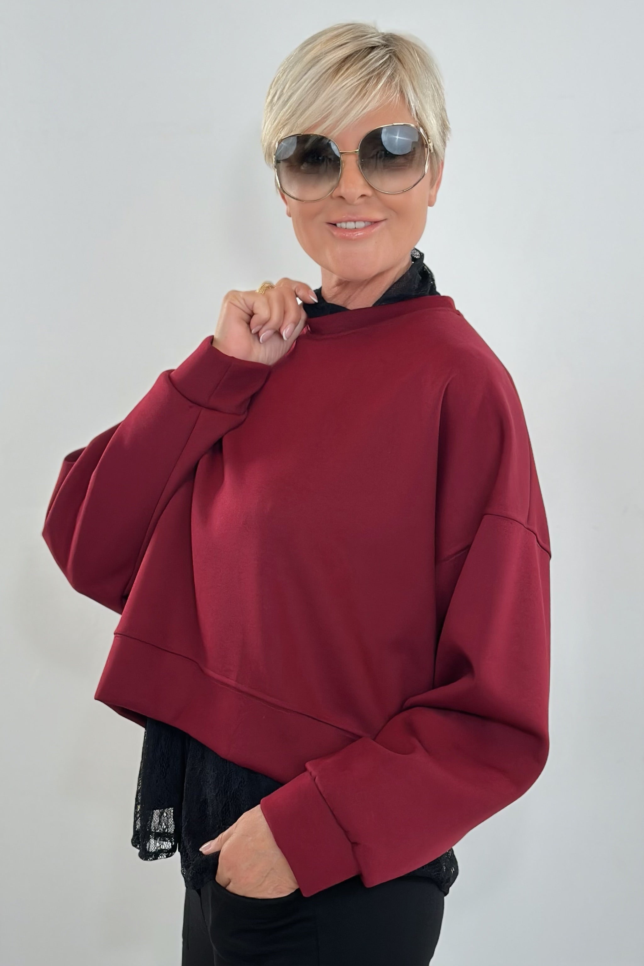 kurzes Cozy-Sweatshirt, uni bordeaux