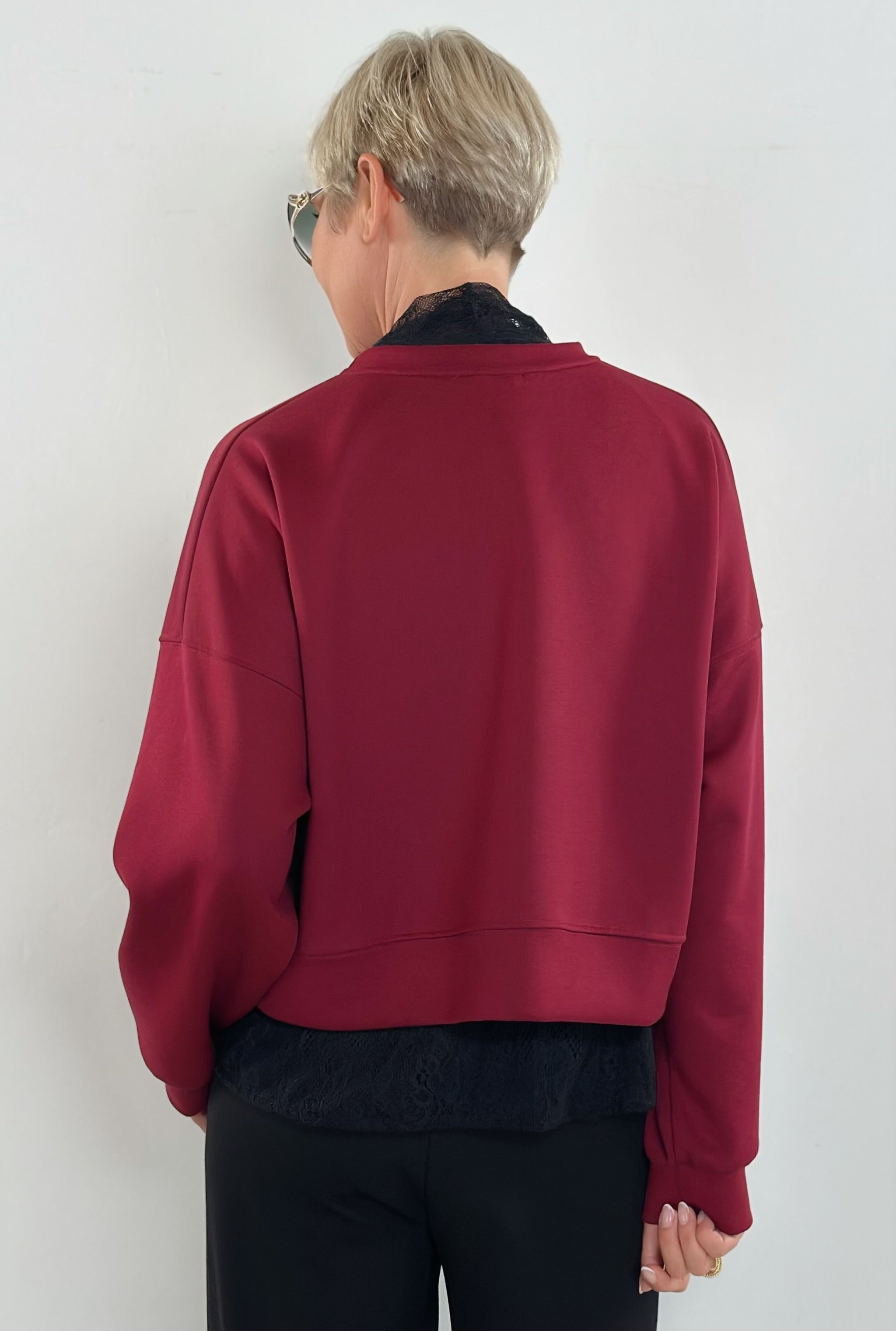 kurzes Cozy-Sweatshirt, uni bordeaux