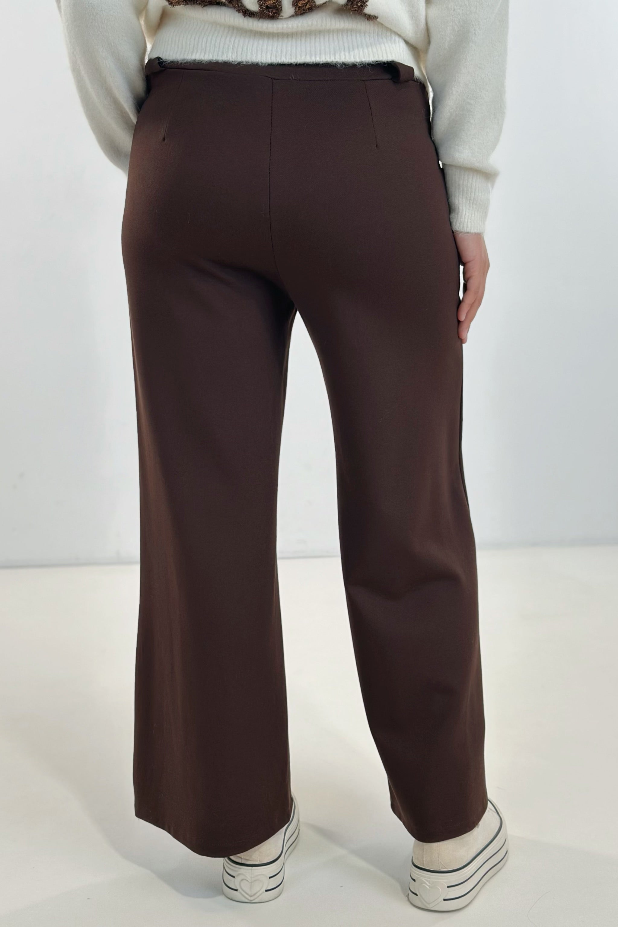 elastische Stoffhose mit Reißverschluss, braun