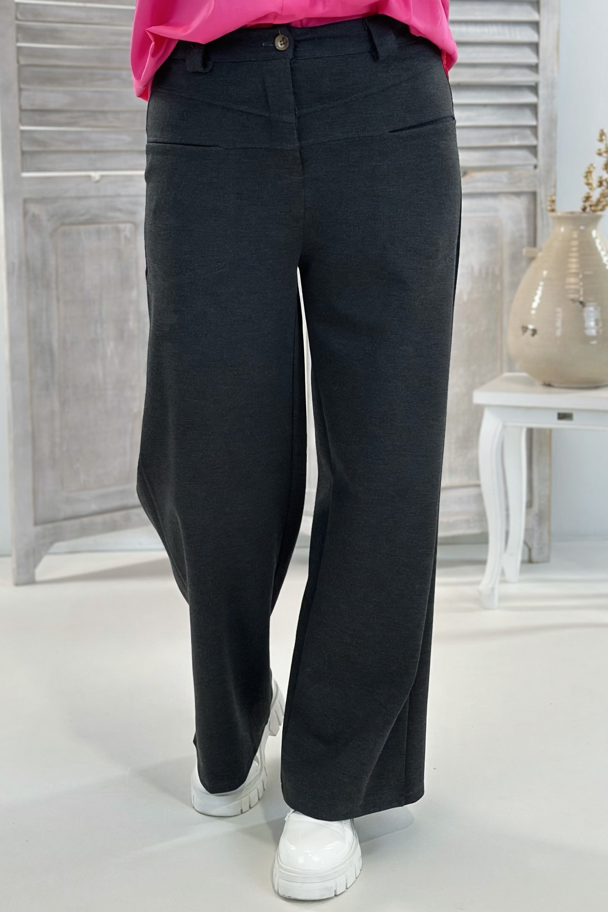 elastische Stoffhose mit Reißverschluss, anthrazit