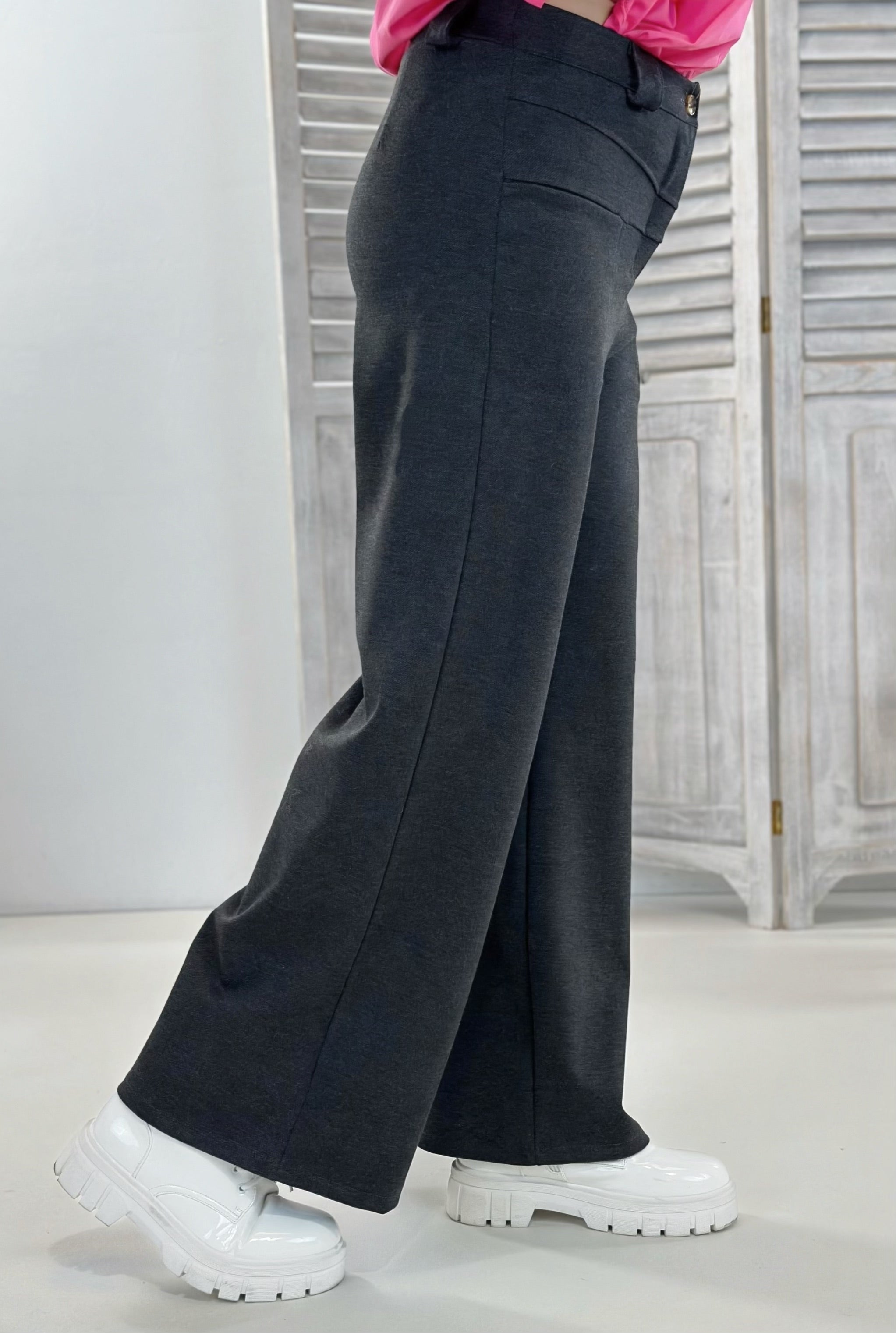 elastische Stoffhose mit Reißverschluss, anthrazit