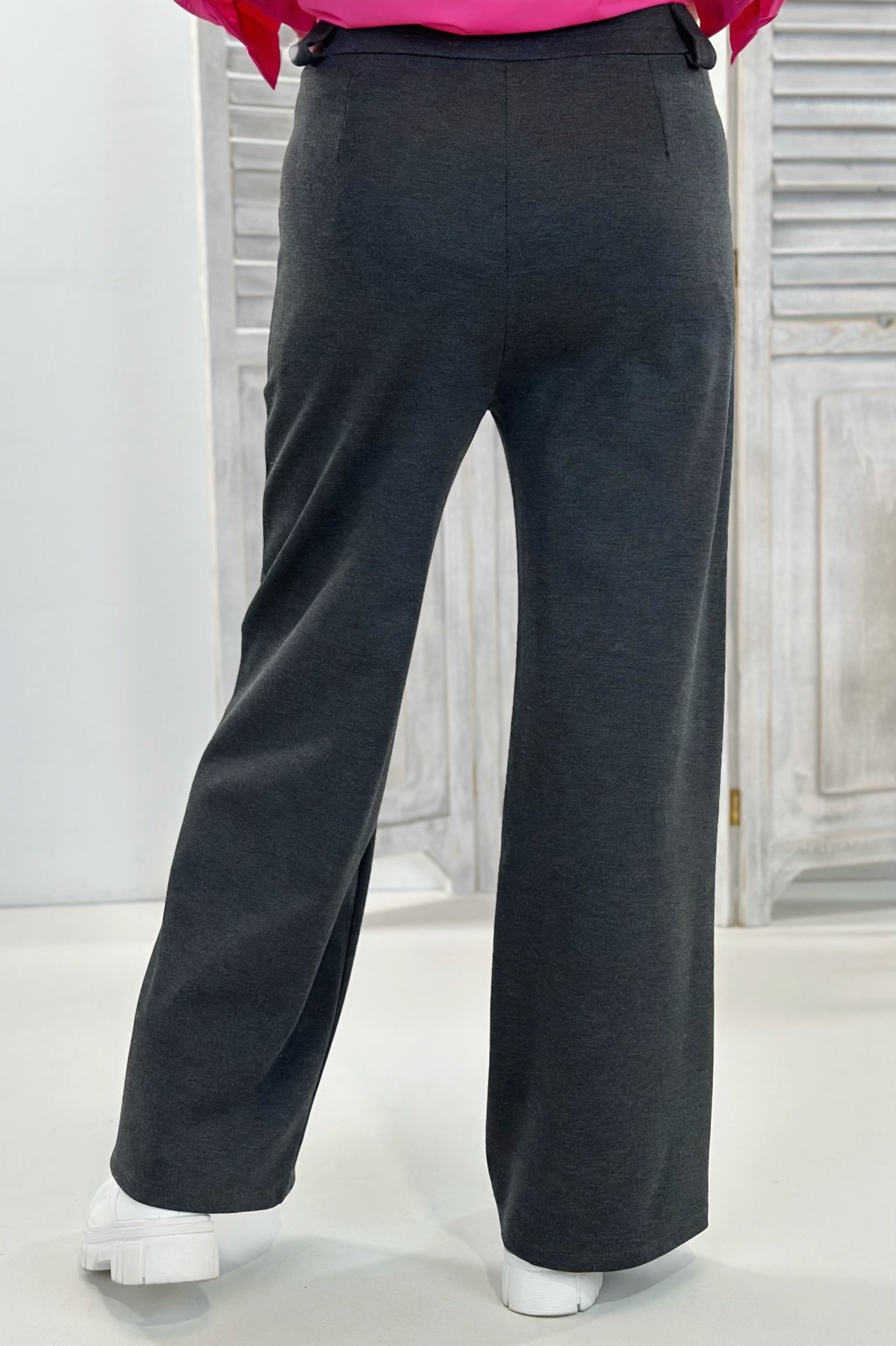 elastische Stoffhose mit Reißverschluss, anthrazit