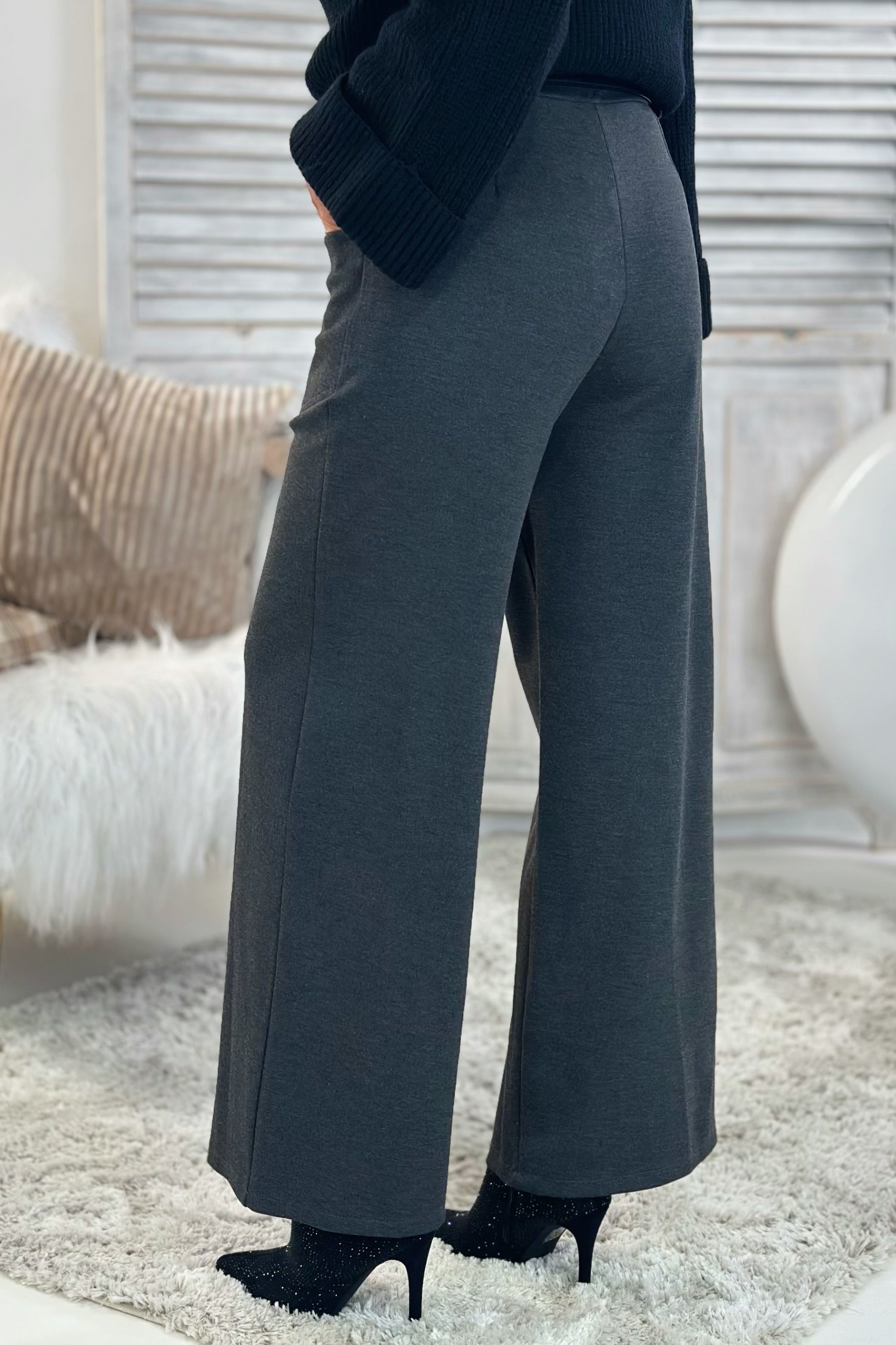 elastische Stoffhose mit Reißverschluss, anthrazit