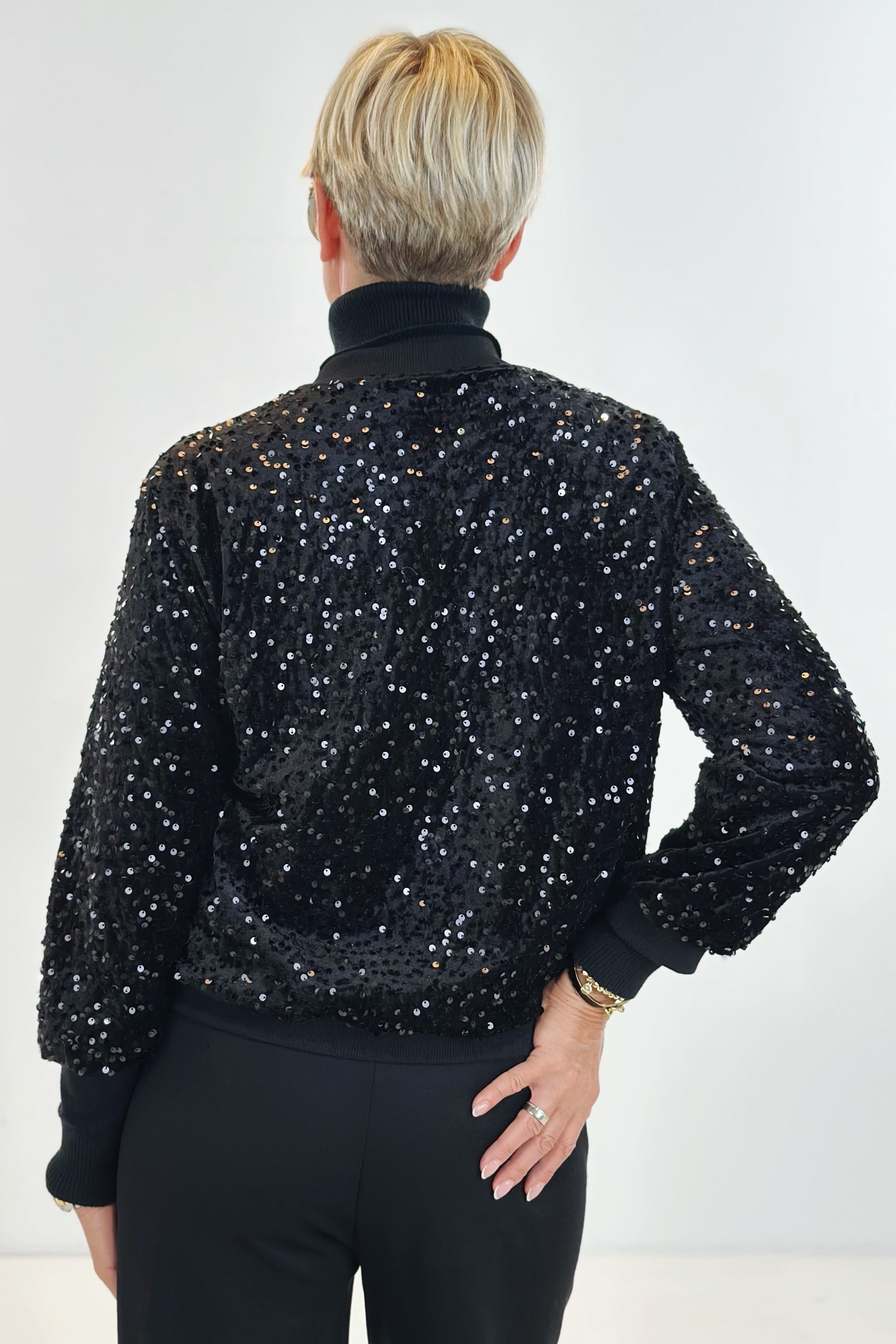 Pailletten besetzter Blouson, schwarz