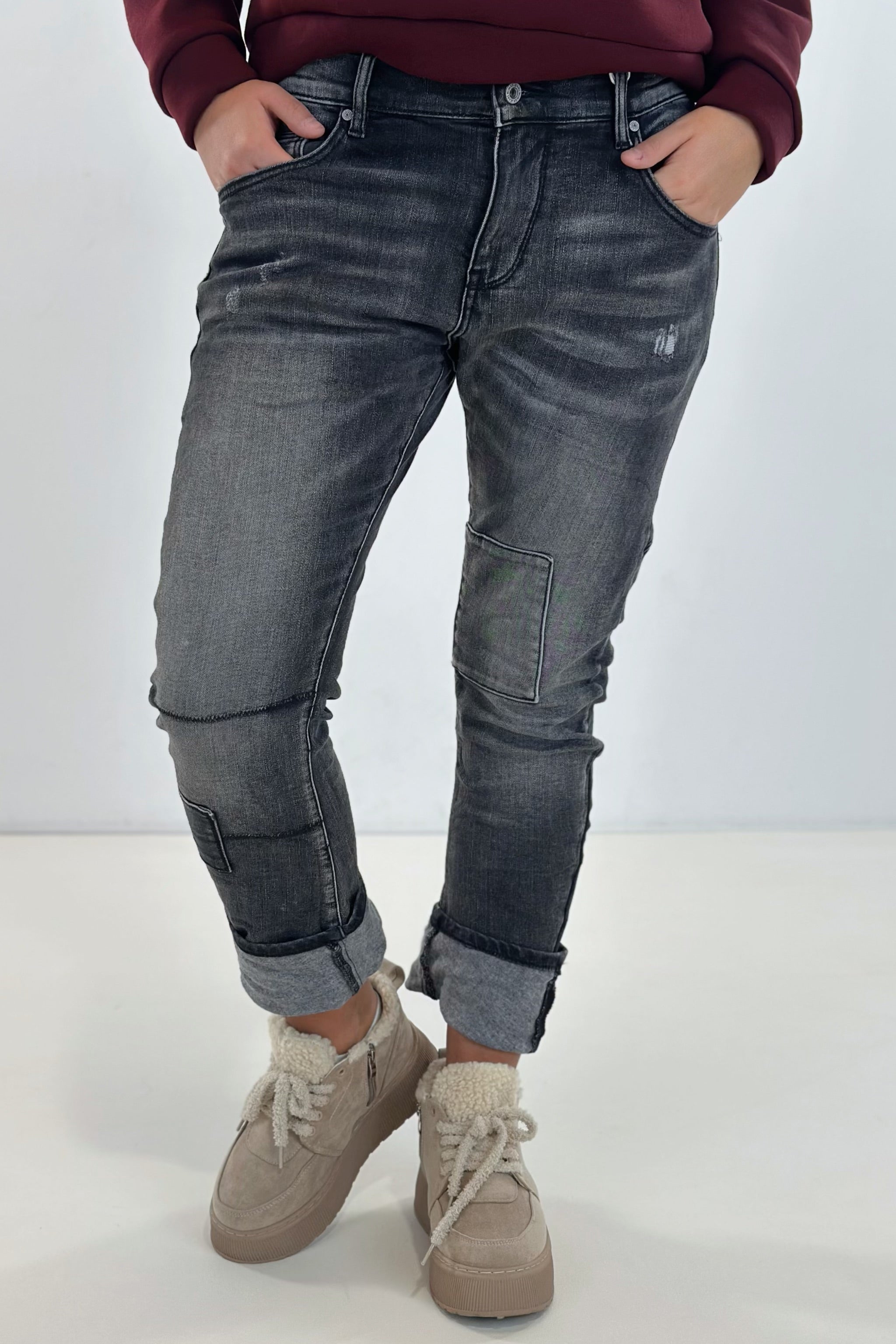 Coole Jeans mit Jeans-Patches, schwarz-used