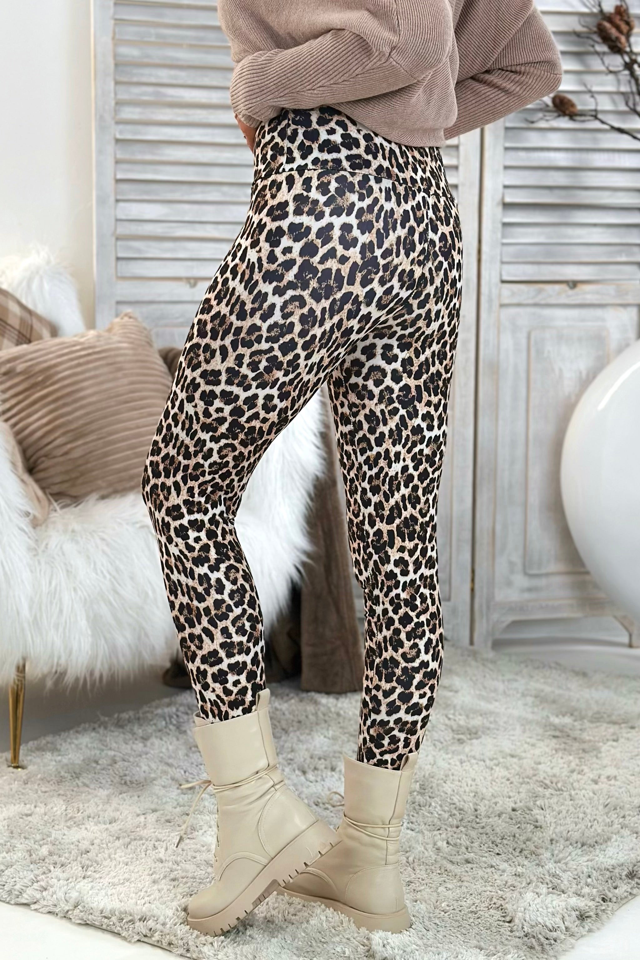 Leggings im Leo-Look, beige-schwarz-leo