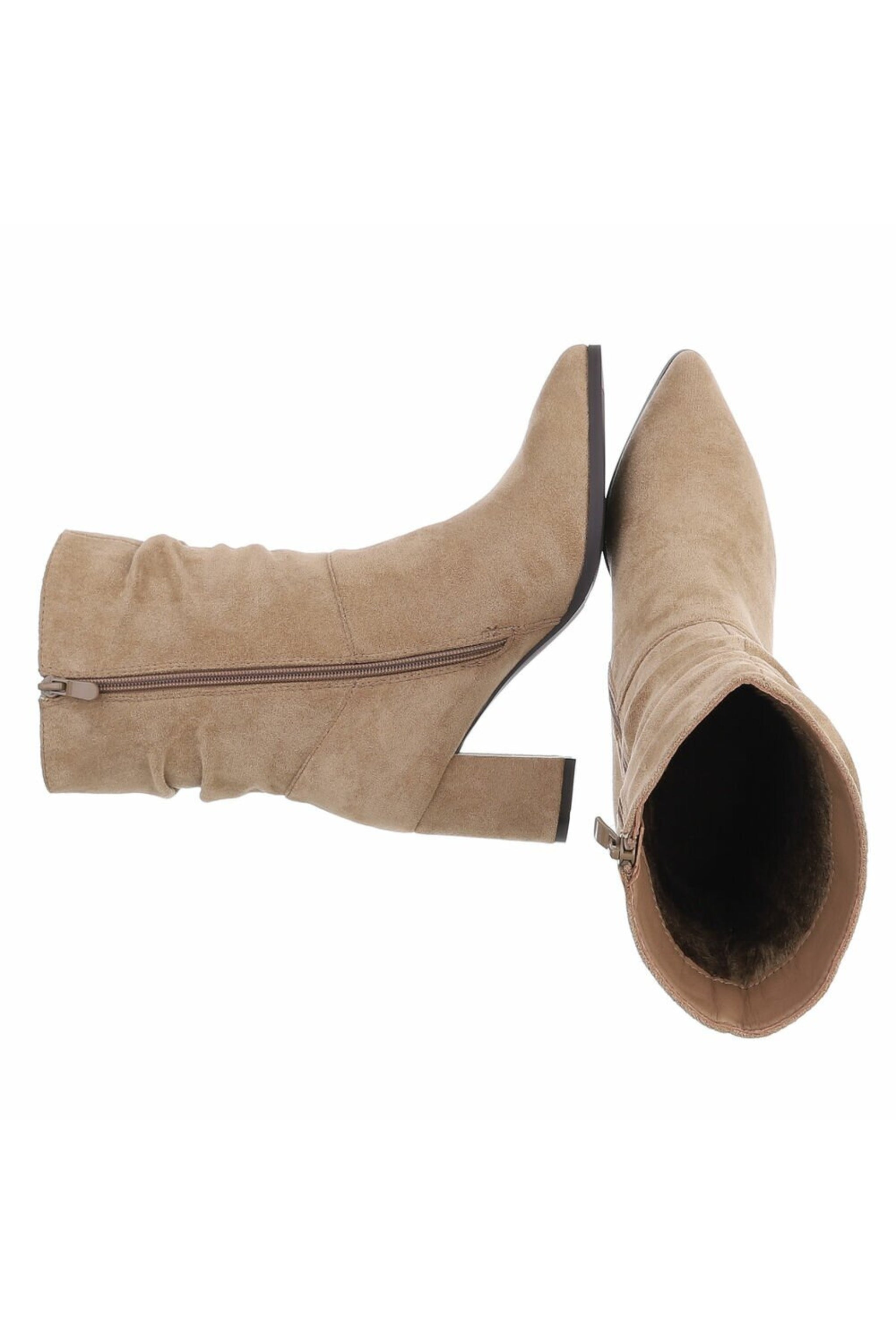 Stiefelette in Wildlederoptik mit Absatz, beige