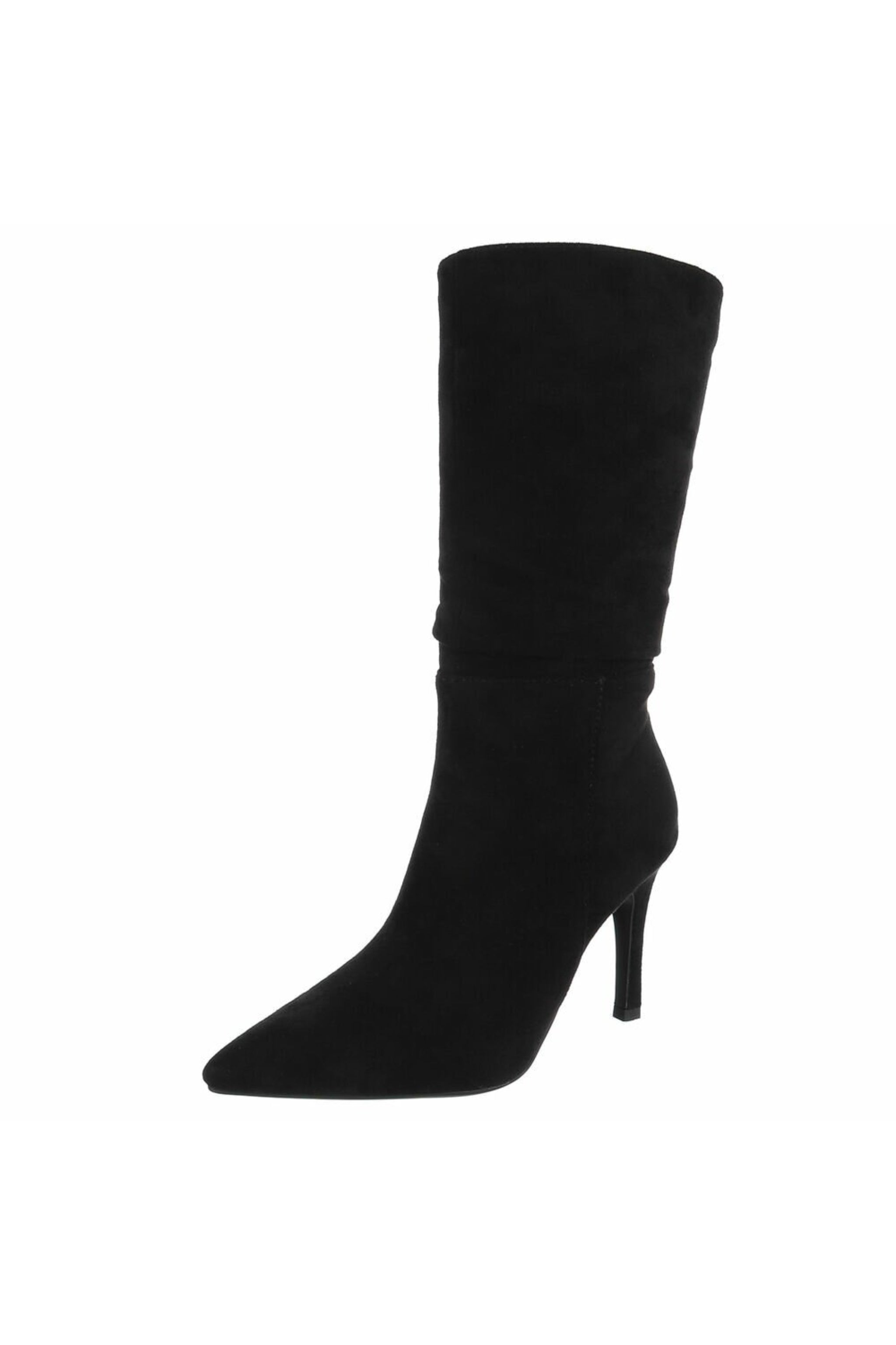 High-Heel Stiefel in Wildlederoptik, schwarz