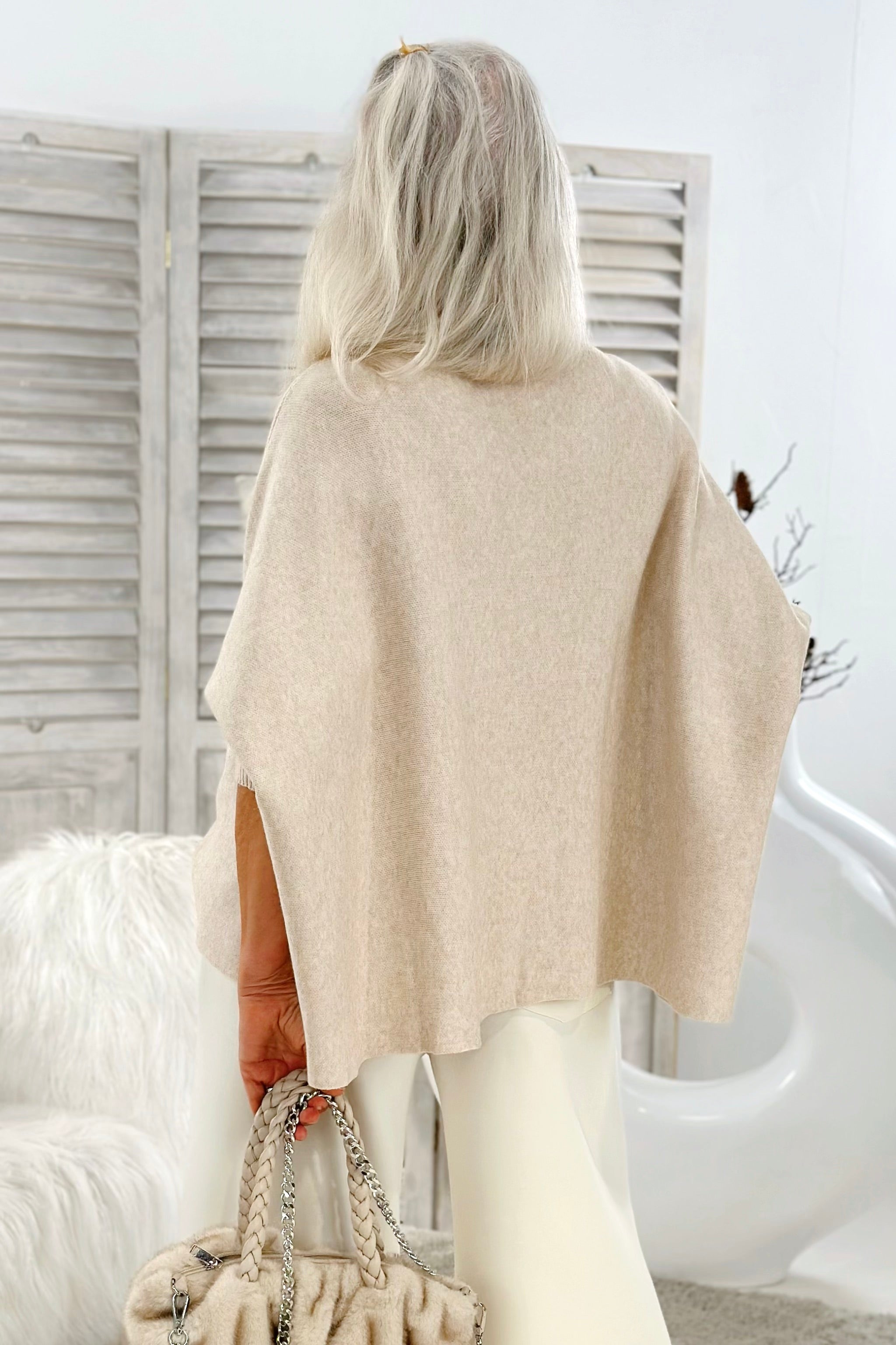 Oversized Pulli - quergestrickt, beige