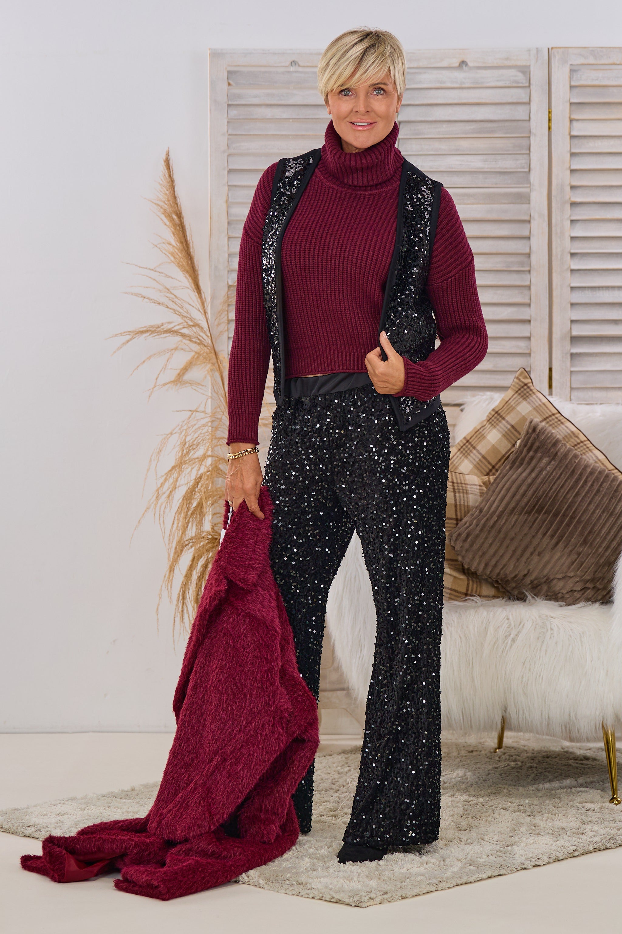 Pailletten-Weste, schwarz