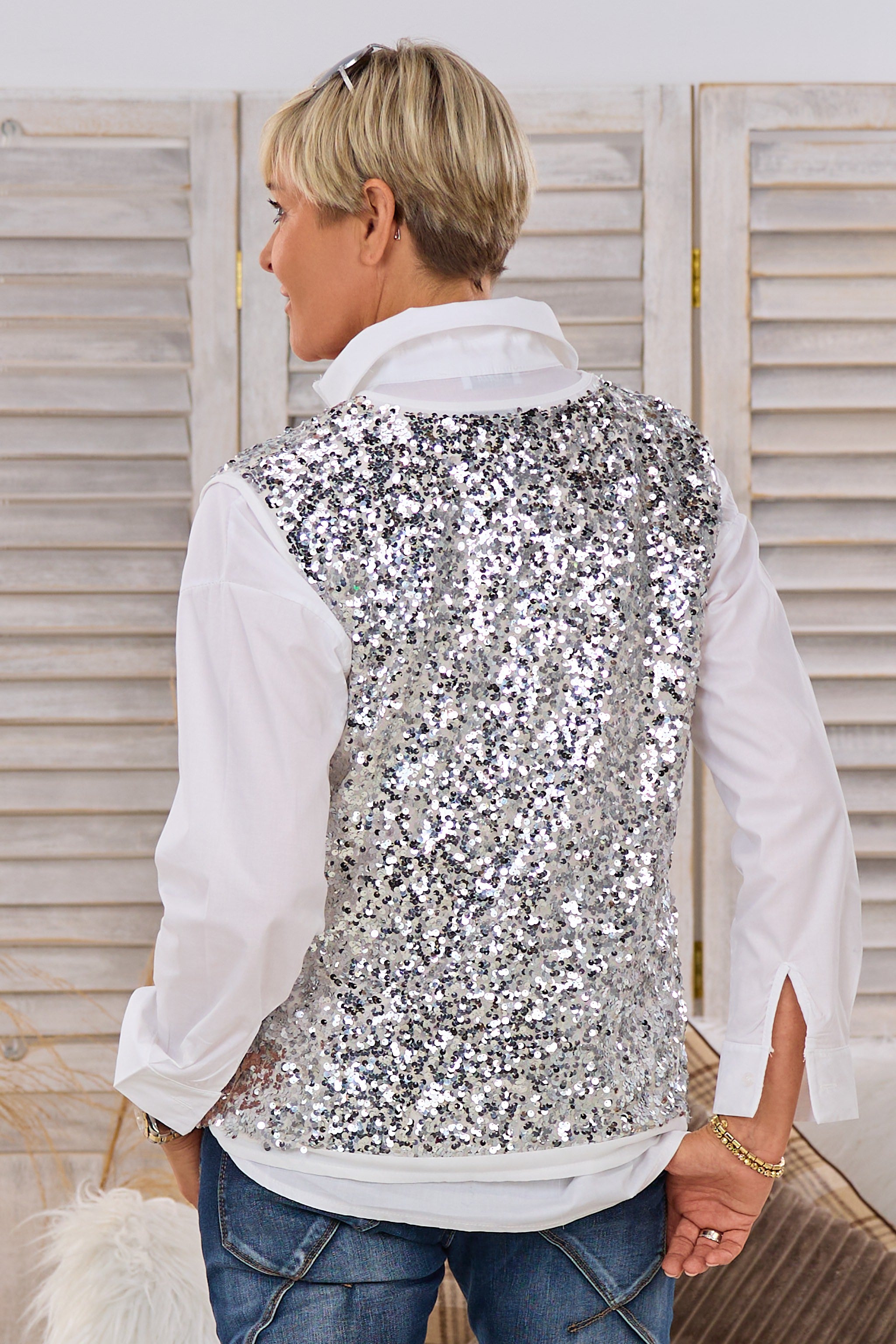 Pailletten Pullunder, weiß