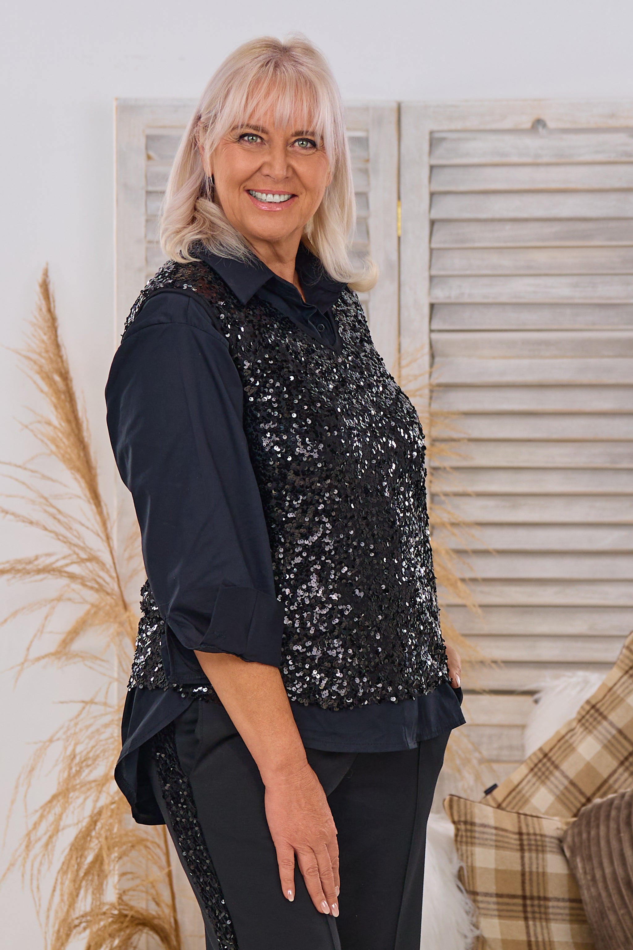 Pailletten Pullunder, schwarz