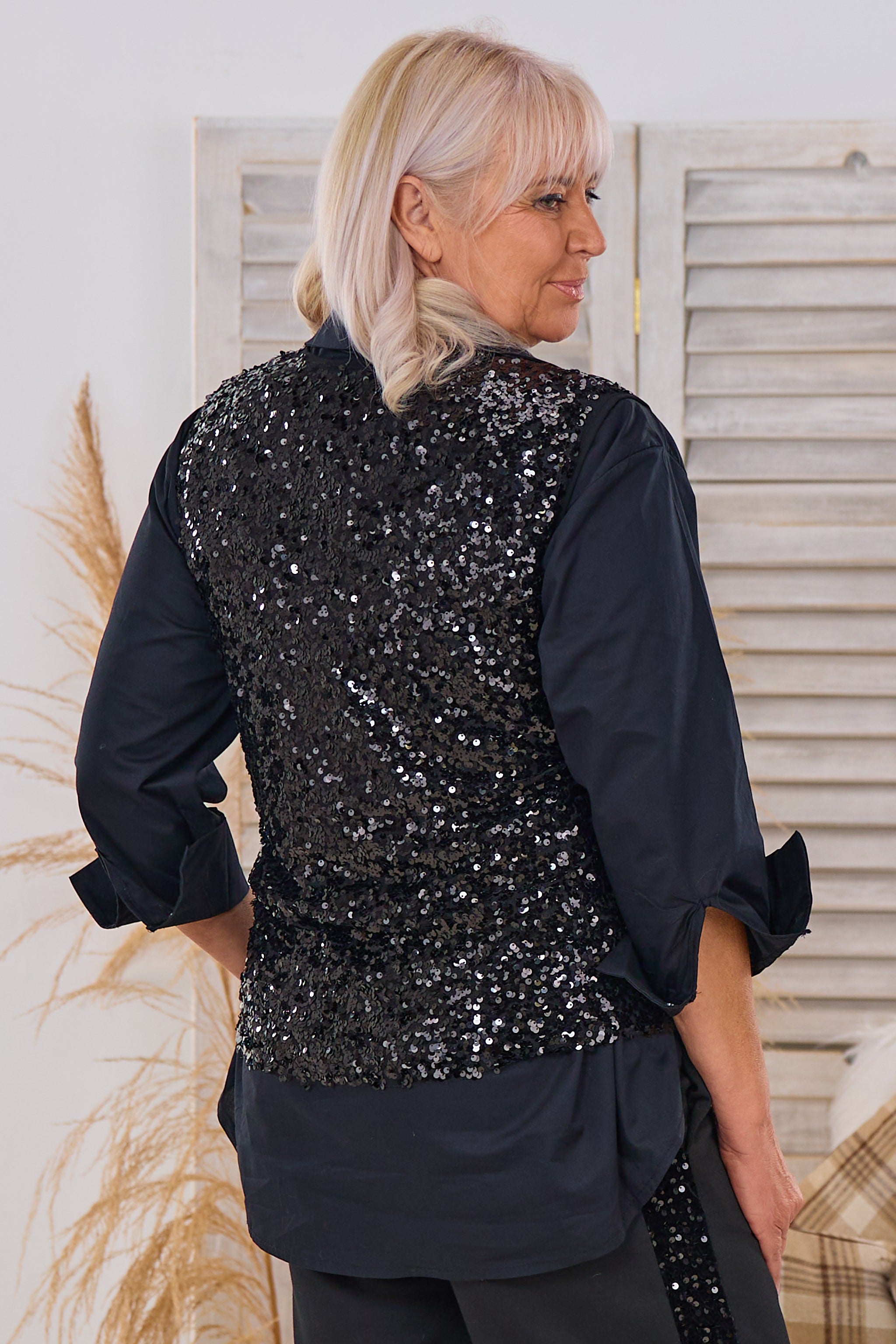 Pailletten Pullunder, schwarz