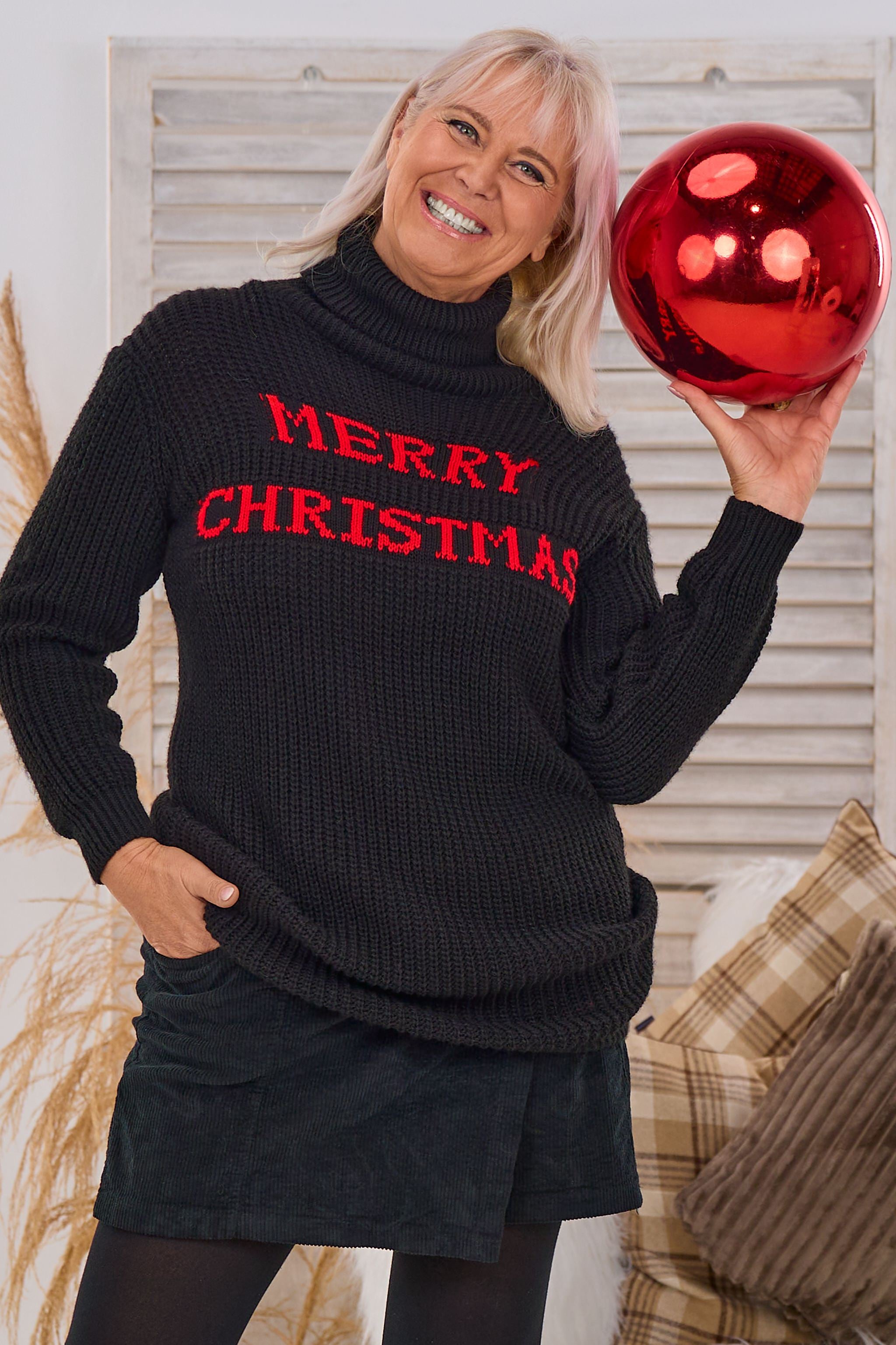 Longpulli "Merry Christmas", schwarz