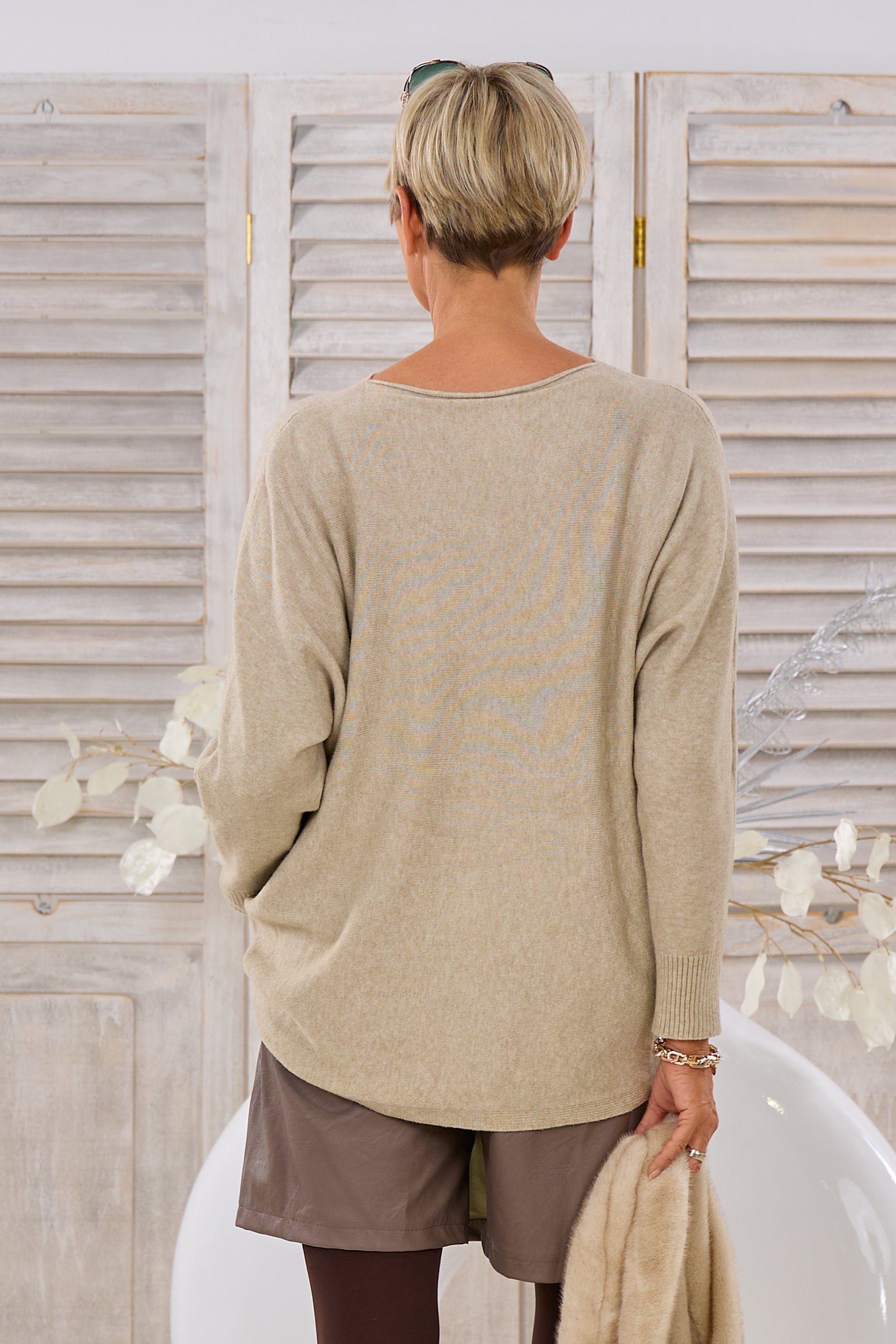 Pulli - quergestrickt, beige