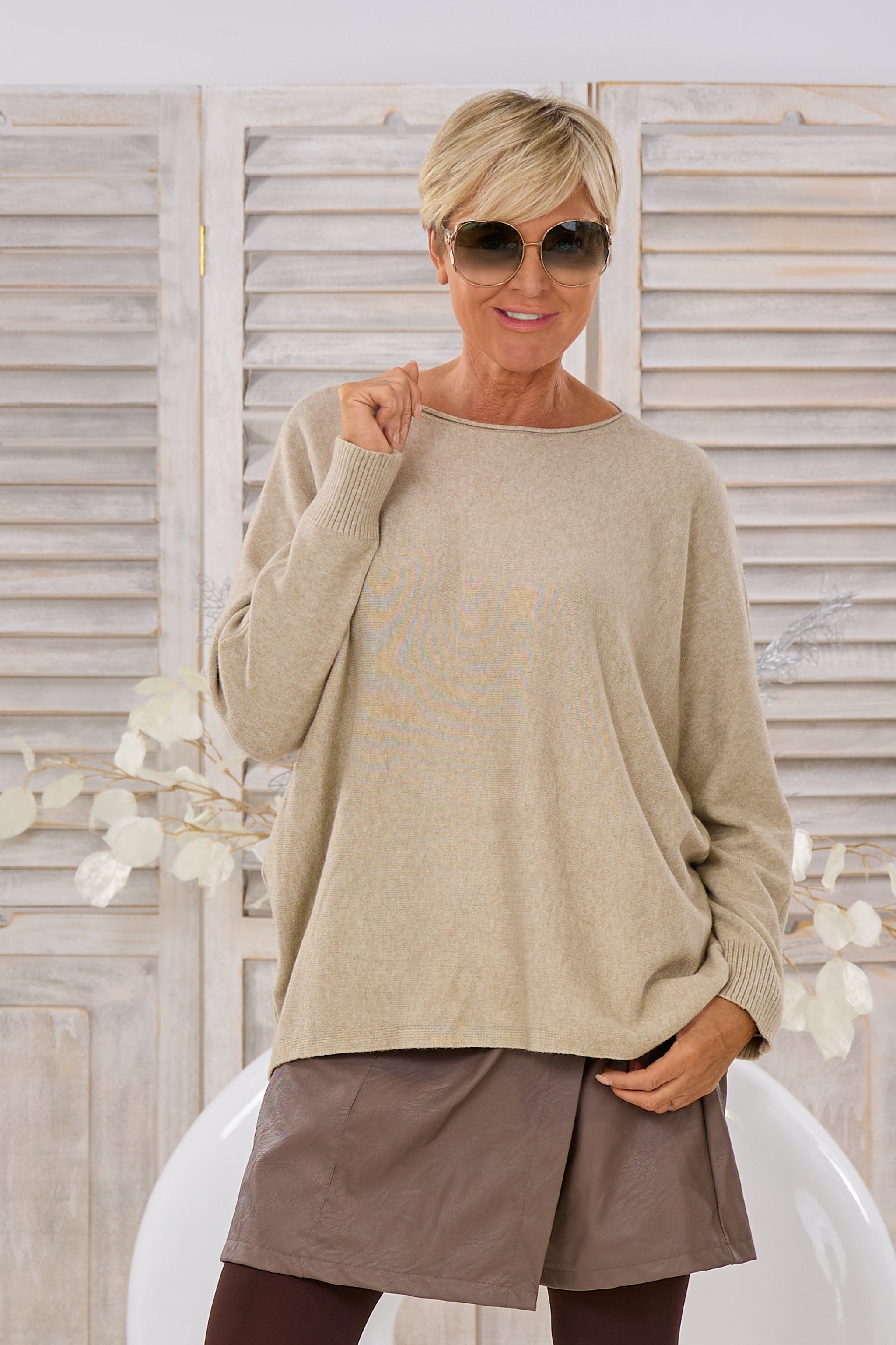 Pulli - quergestrickt, beige