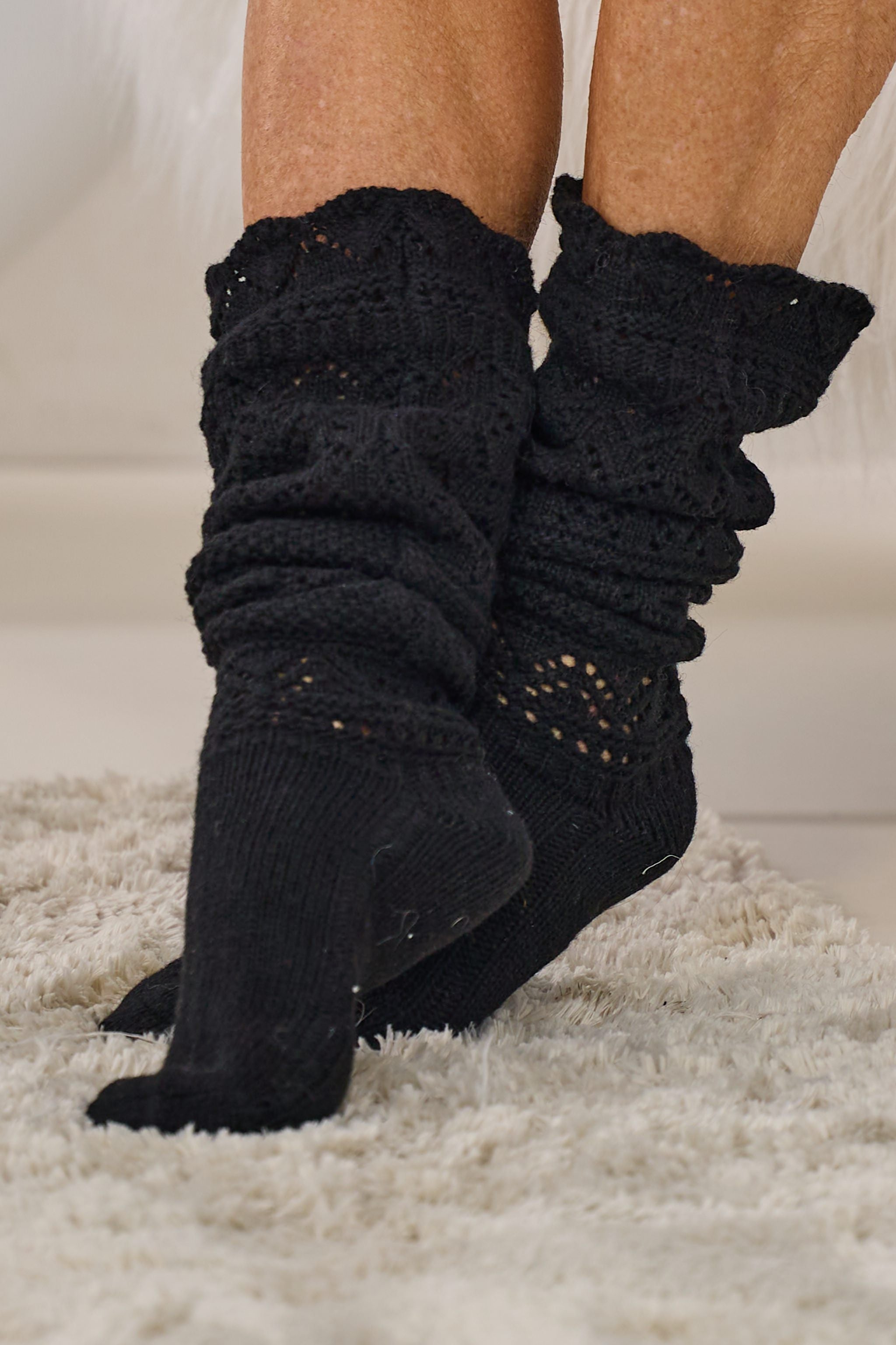 Kniestrümpfe mit Lochstrickmuster, schwarz