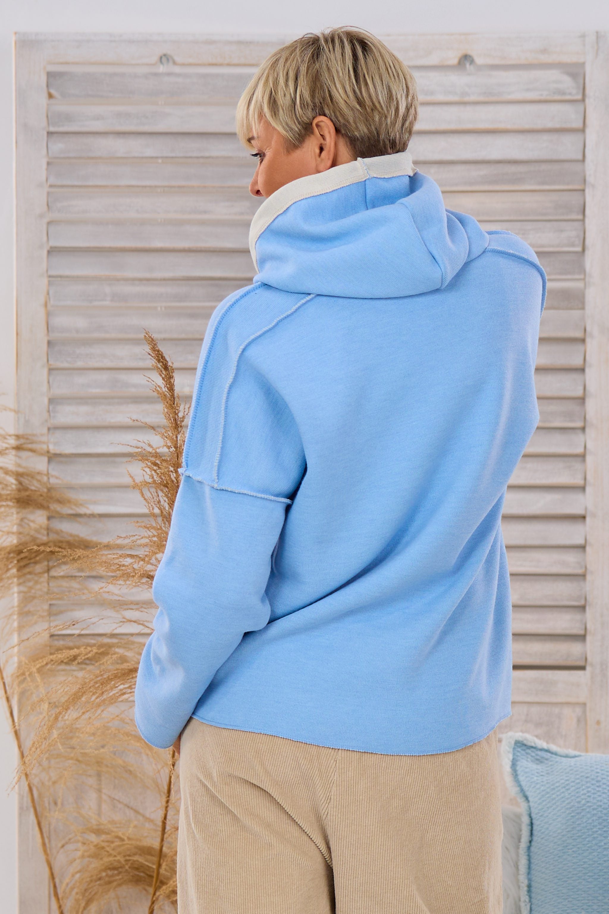 Feinstrick-Hoodie Norderney bicolor, hellblau-beige