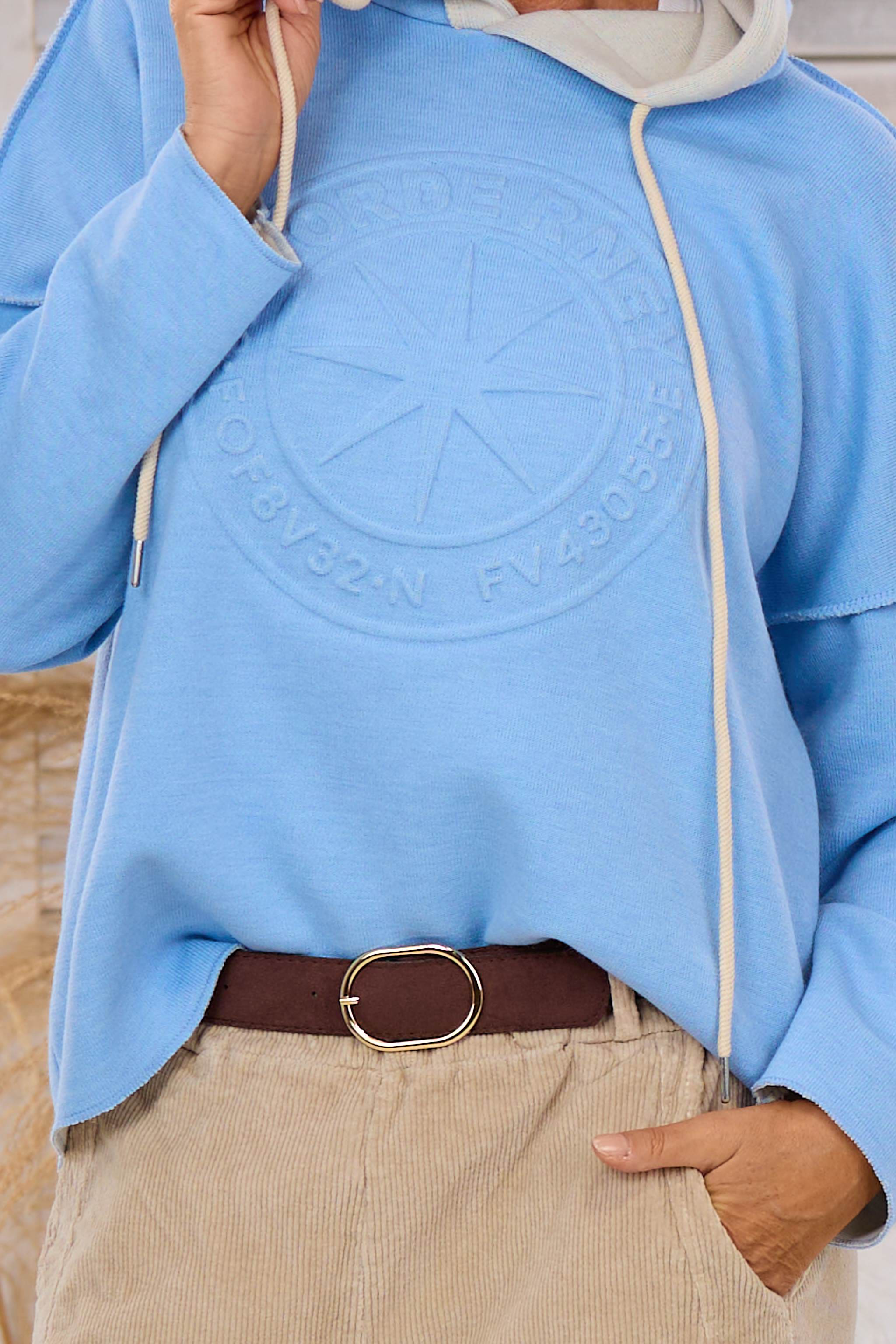 Feinstrick-Hoodie Norderney bicolor, hellblau-beige