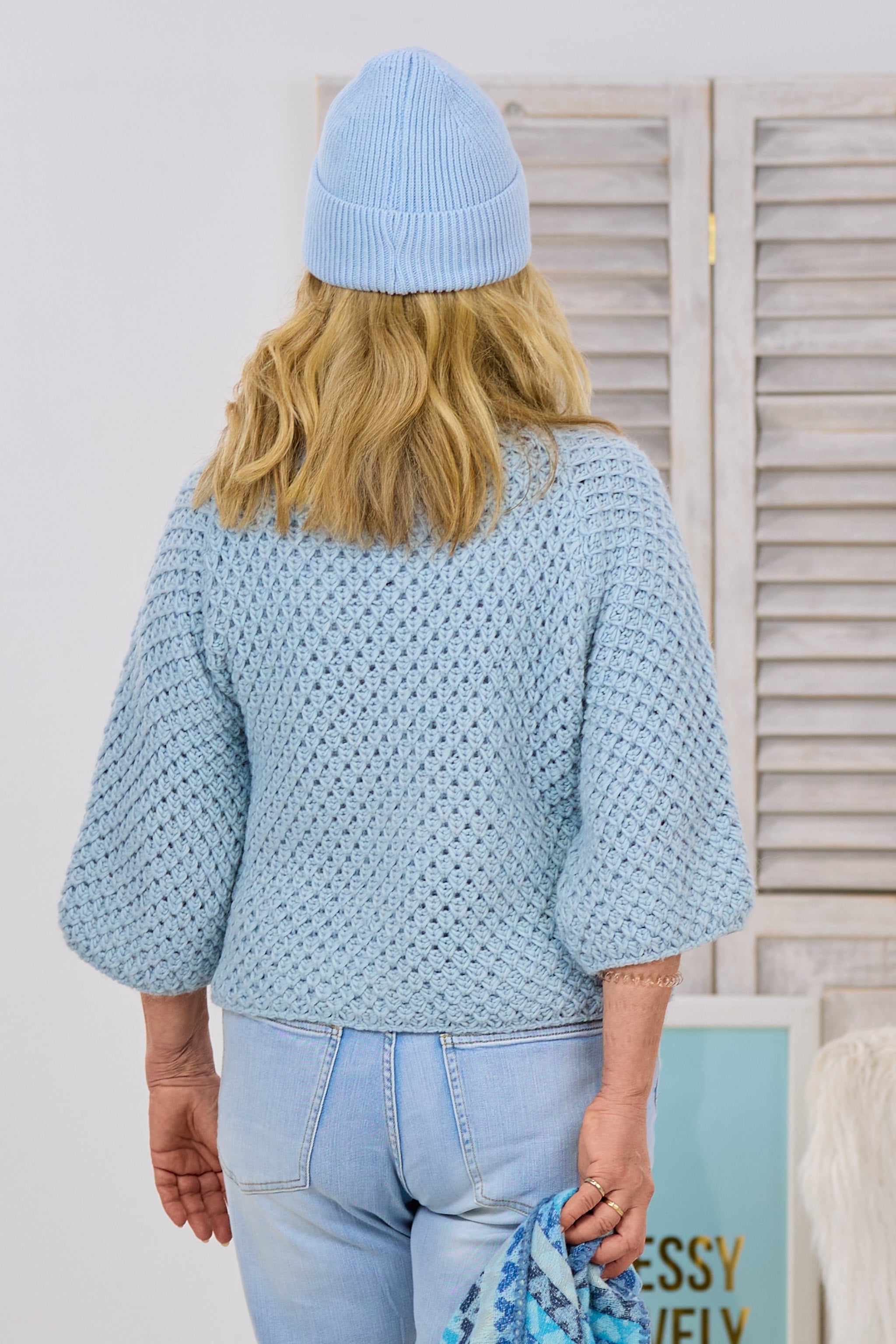 grobgestrickter Pullover mit Turtleneck, hellblau