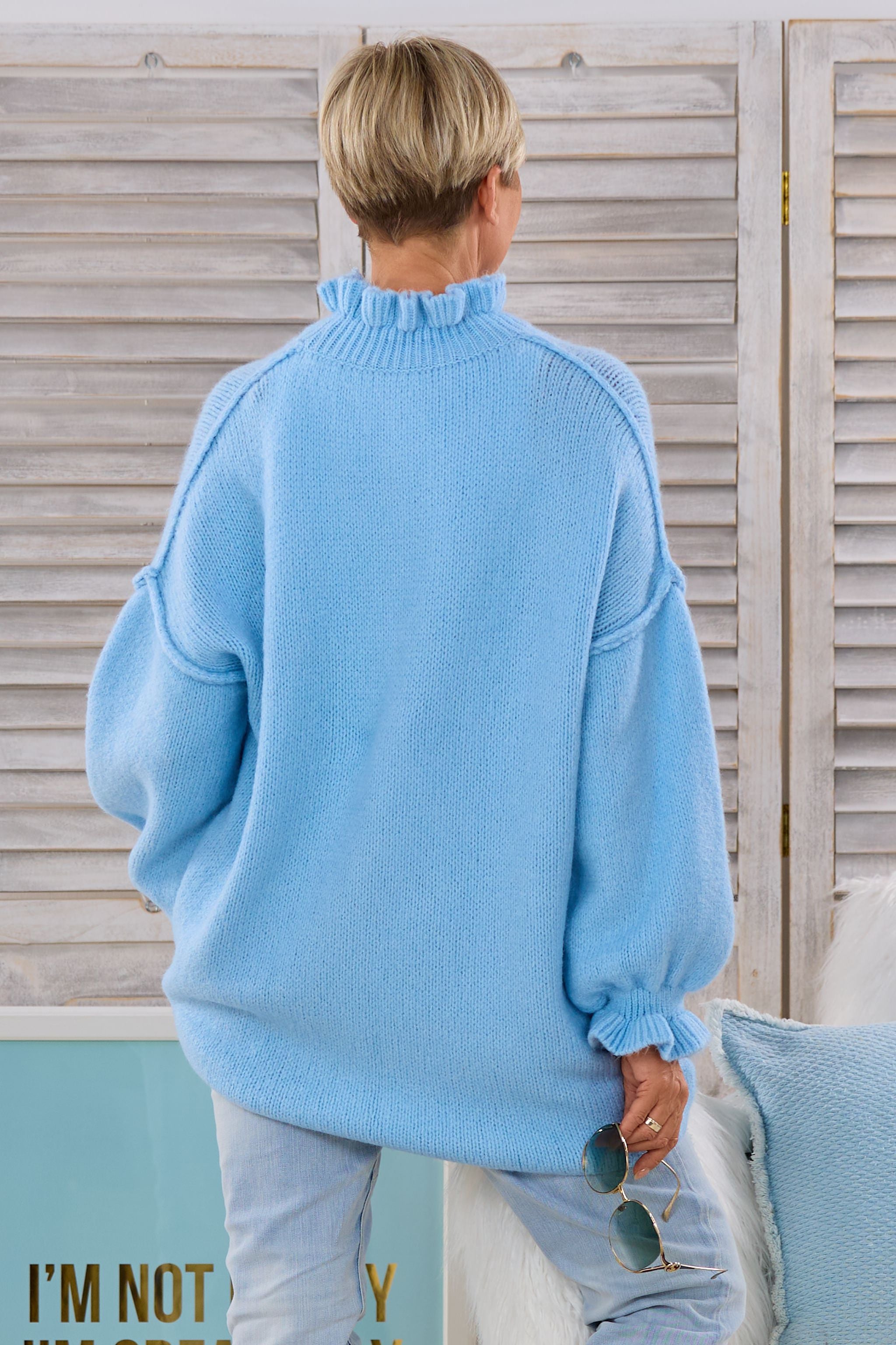 Oversized Strickpullover mit Turtleneck, hellblau