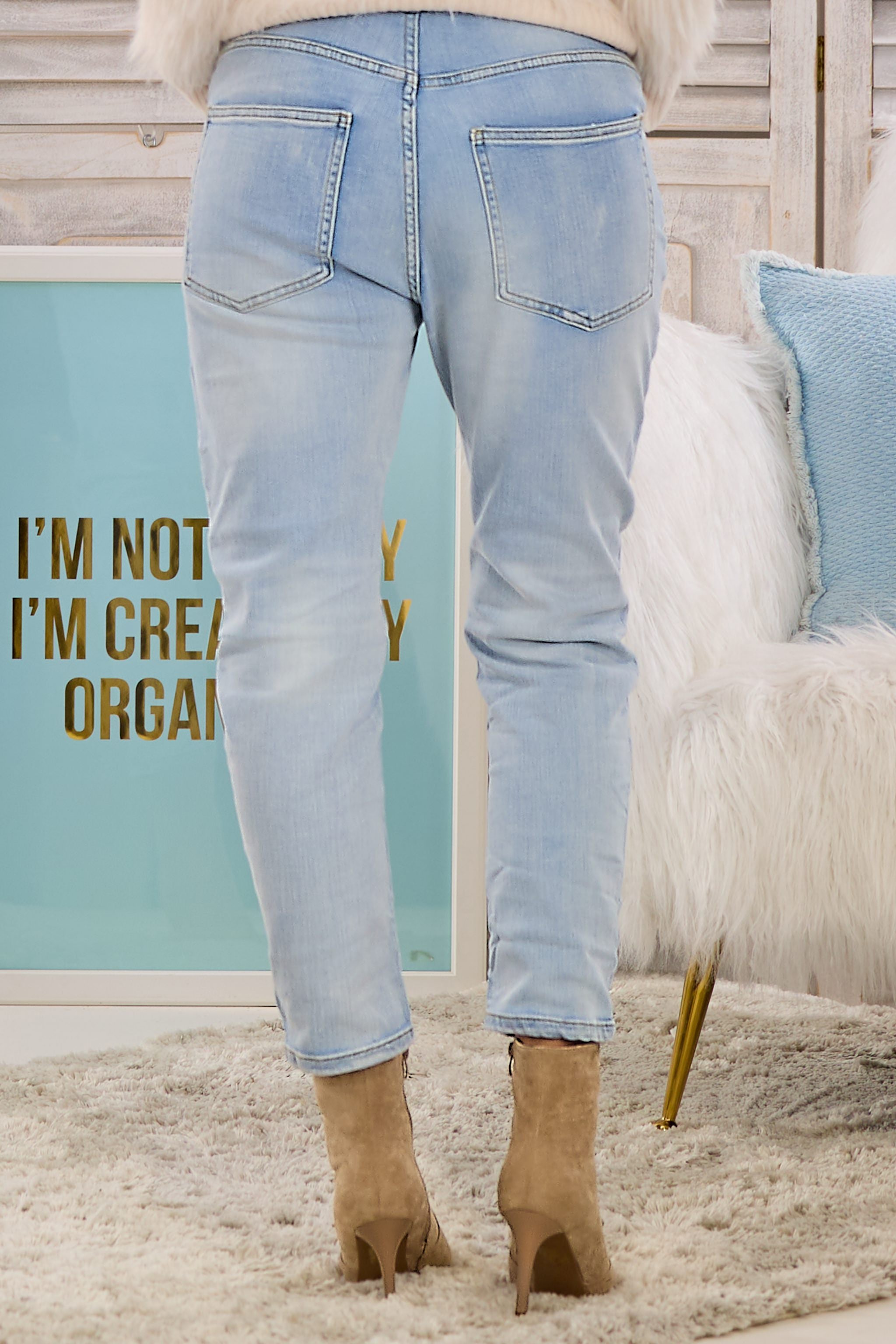 Mid Waist Jeans im used look, hellblau