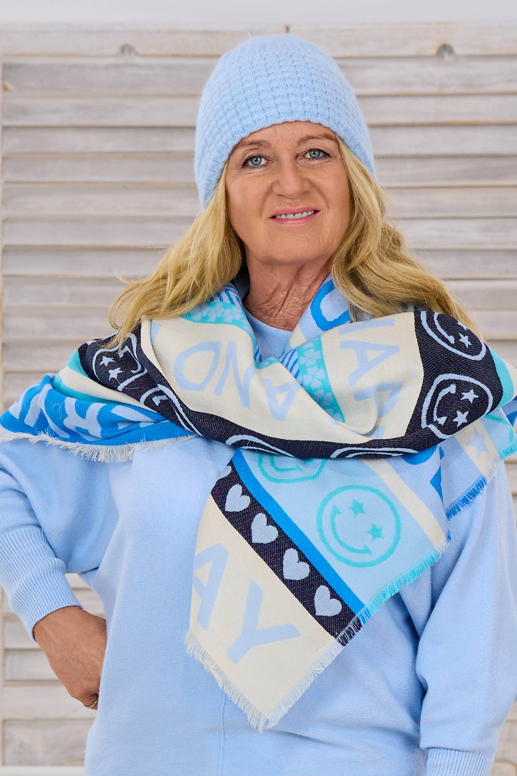 Quadratisches Tuch HAPPY, hellblau-türkis