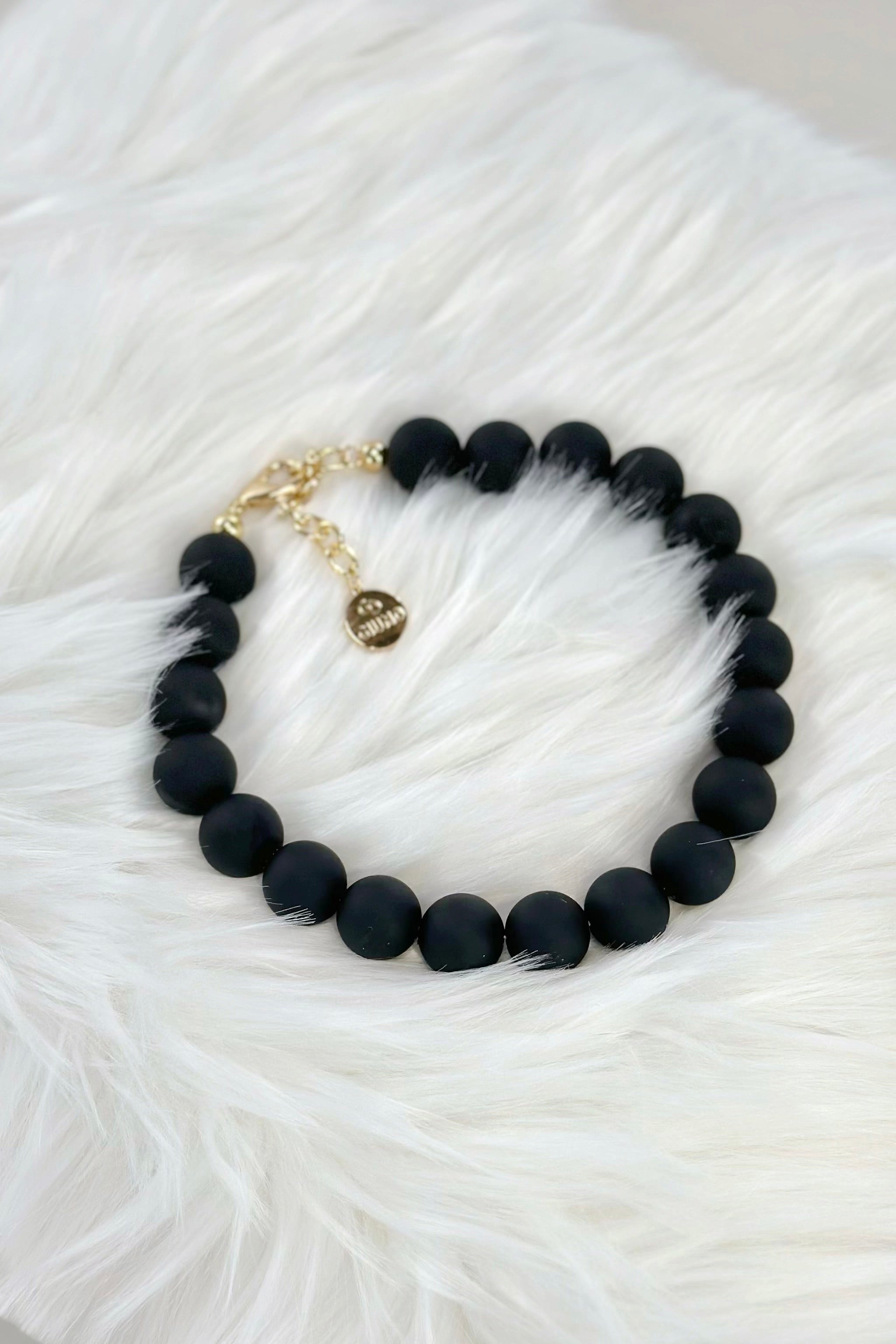 Perlenkette, matt, schwarz