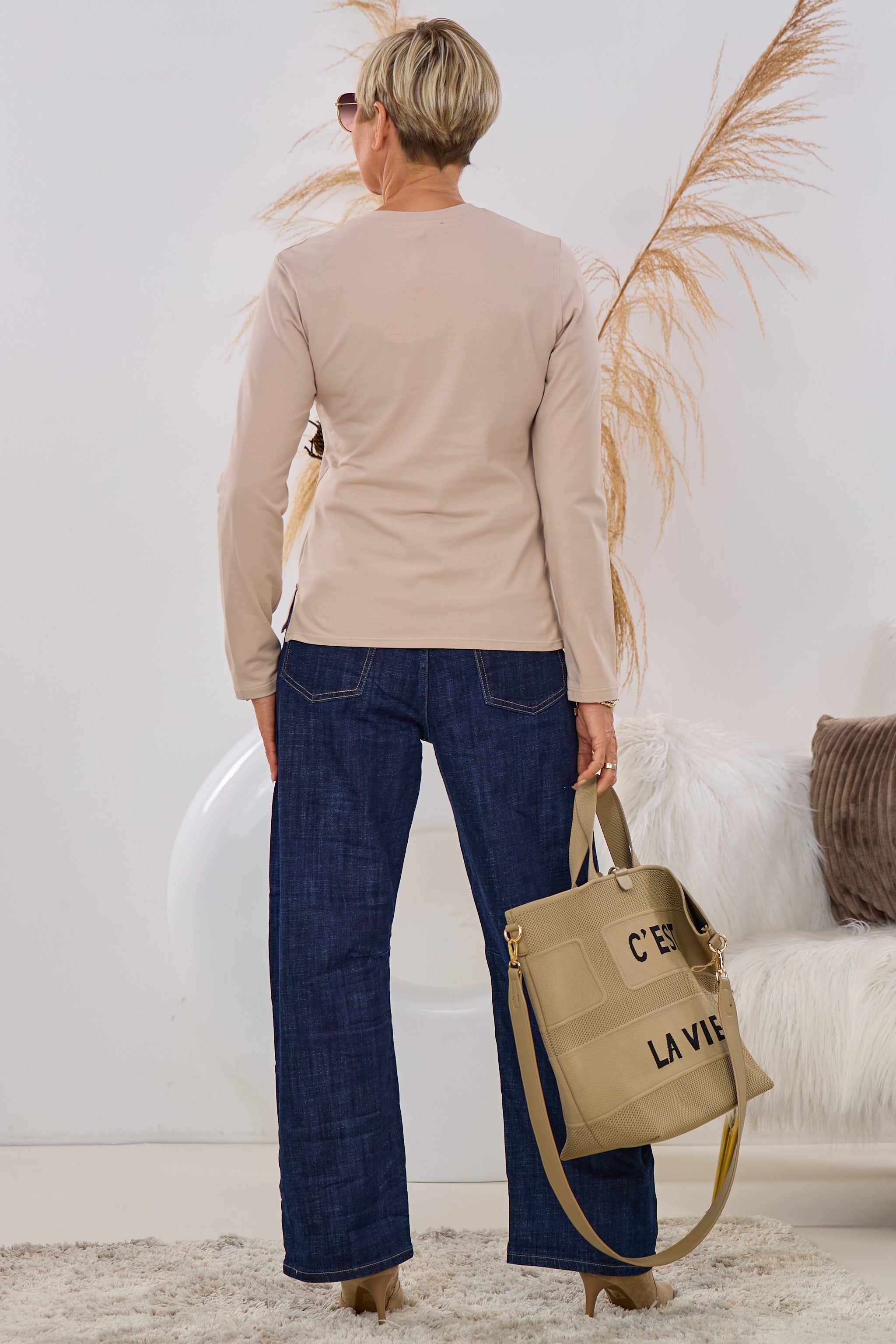 Basic Langarmshirt, beige