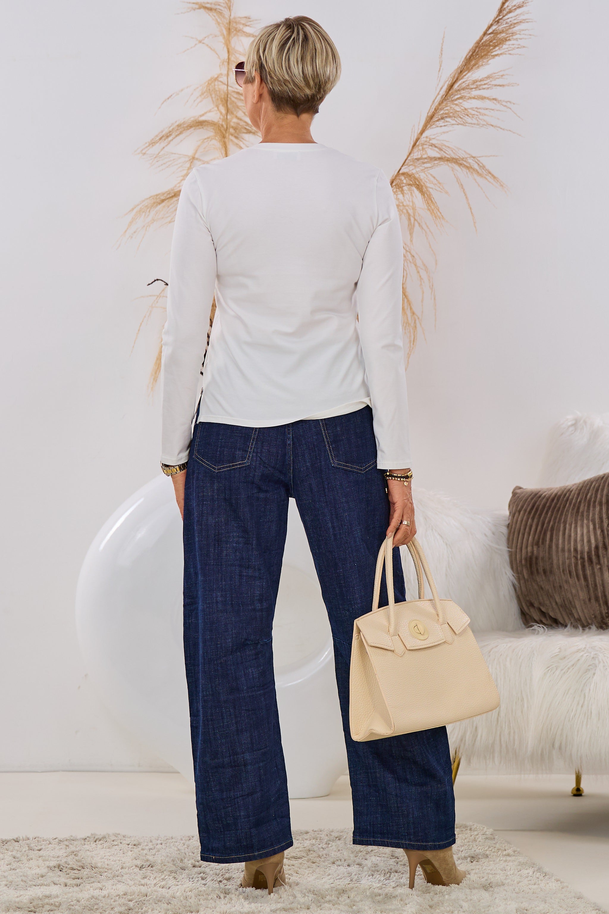 Basic Langarmshirt, ecru