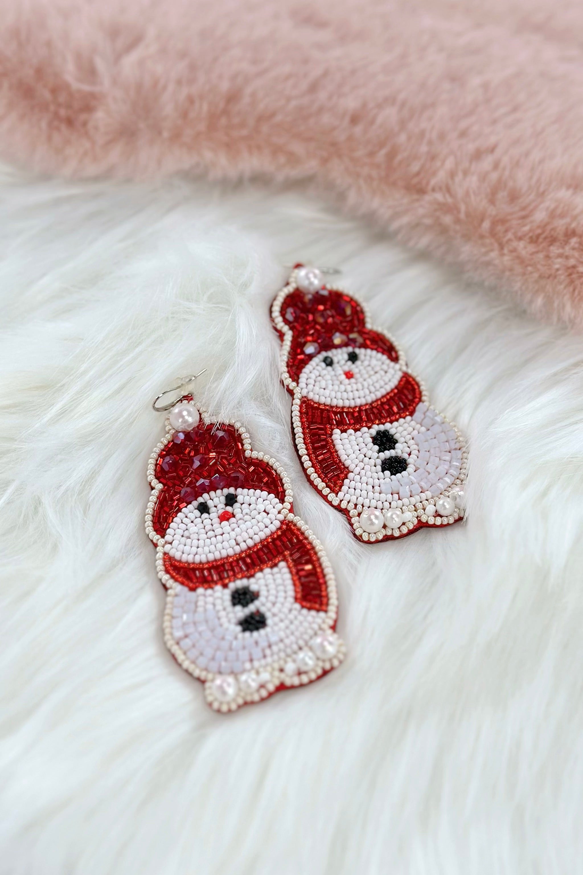 Perlenohrringe SNOWMAN, rot-weiß