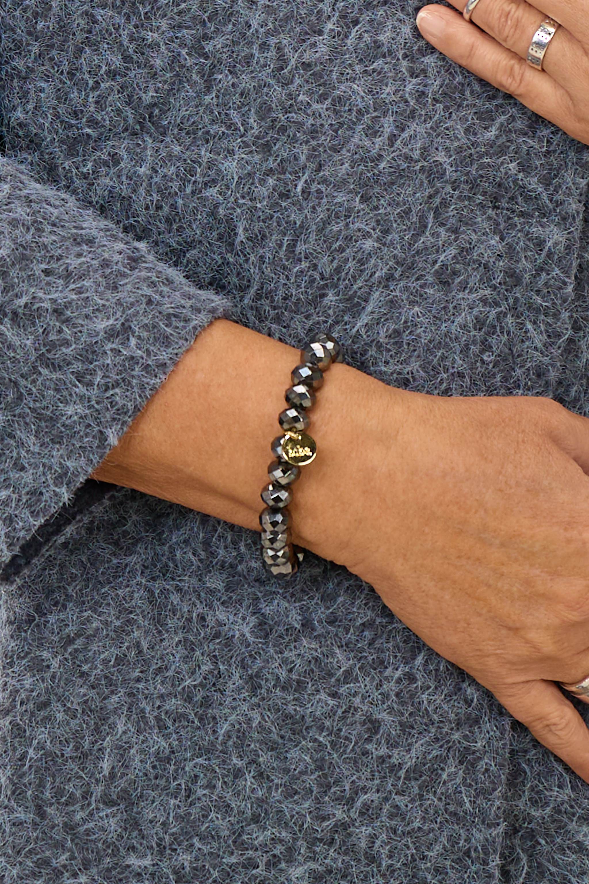 Perlenarmband HAPPINESS, anthrazit